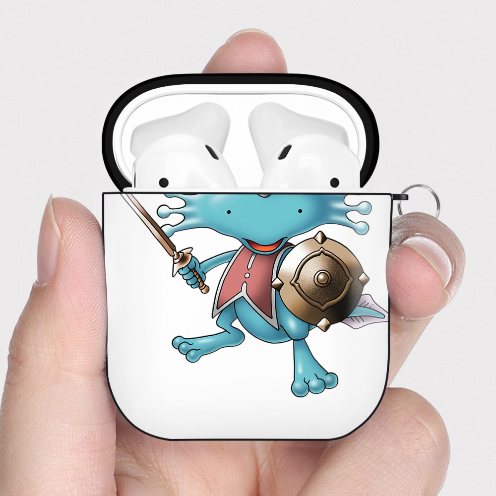（画像用） ドラゴンクエスト Doragon Kuesuto Dragon Quest AirPods 第2世代保護ケース ハードシェル ブラック 耐衝撃・防指紋・カラビナ付き