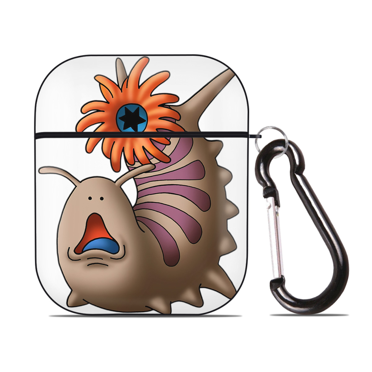 （画像用） ドラゴンクエスト Doragon Kuesuto Dragon Quest AirPods 第2世代保護ケース ハードシェル ブラック 耐衝撃・防指紋・カラビナ付き