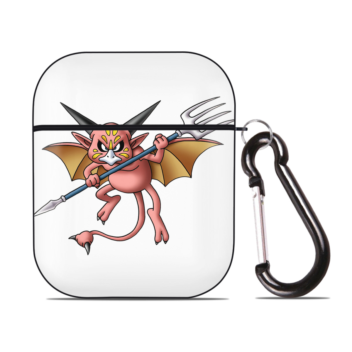 （画像用） ドラゴンクエスト Doragon Kuesuto Dragon Quest AirPods 第2世代保護ケース ハードシェル ブラック 耐衝撃・防指紋・カラビナ付き