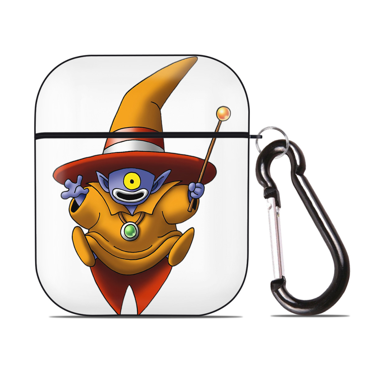 （画像用） ドラゴンクエスト Doragon Kuesuto Dragon Quest AirPods 第2世代保護ケース ハードシェル ブラック 耐衝撃・防指紋・カラビナ付き