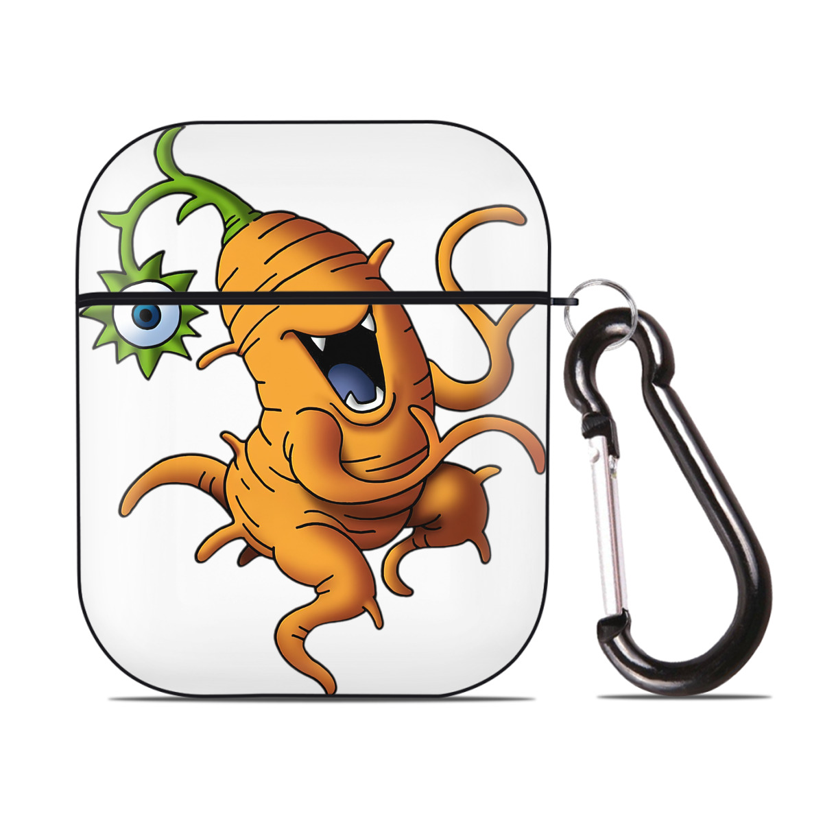 （画像用） ドラゴンクエスト Doragon Kuesuto Dragon Quest AirPods 第2世代保護ケース ハードシェル ブラック 耐衝撃・防指紋・カラビナ付き