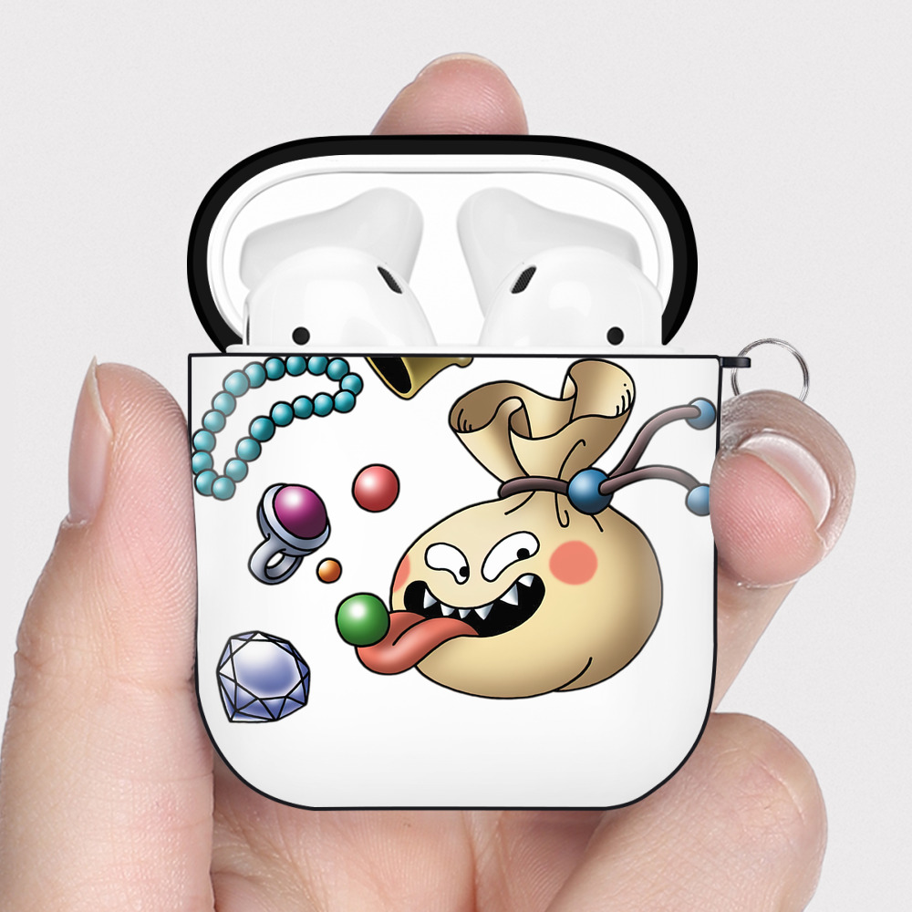 （画像用） ドラゴンクエスト Doragon Kuesuto Dragon Quest AirPods 第2世代保護ケース ハードシェル ブラック 耐衝撃・防指紋・カラビナ付き