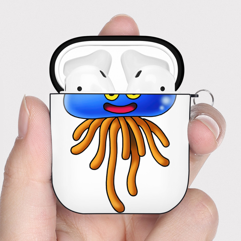 （画像用） ドラゴンクエスト Doragon Kuesuto Dragon Quest AirPods 第2世代保護ケース ハードシェル ブラック 耐衝撃・防指紋・カラビナ付き