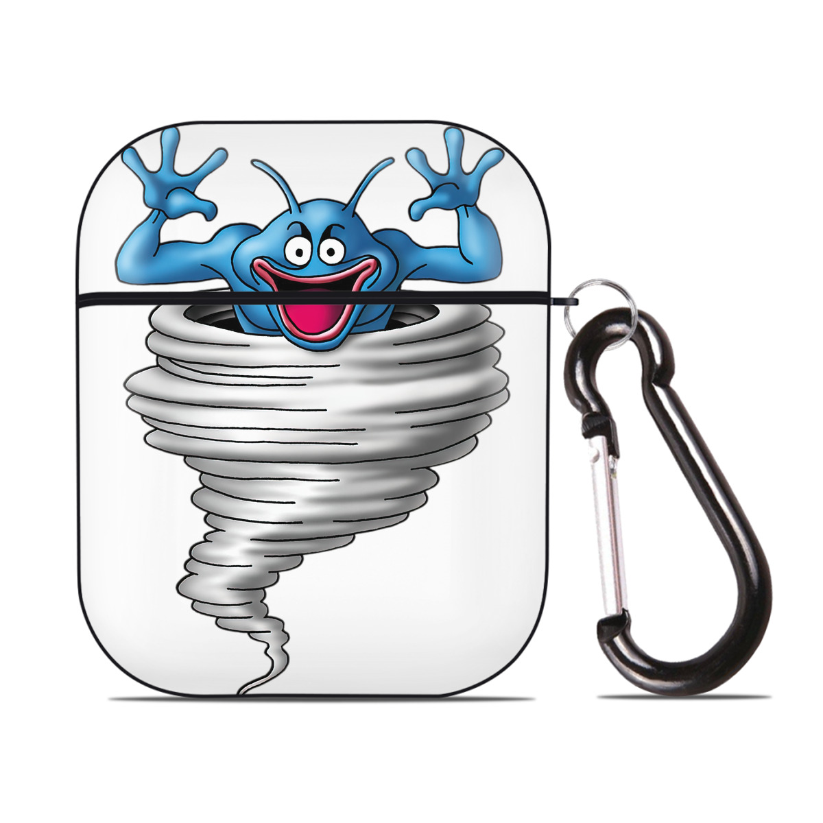 （画像用） ドラゴンクエスト Doragon Kuesuto Dragon Quest AirPods 第2世代保護ケース ハードシェル ブラック 耐衝撃・防指紋・カラビナ付き