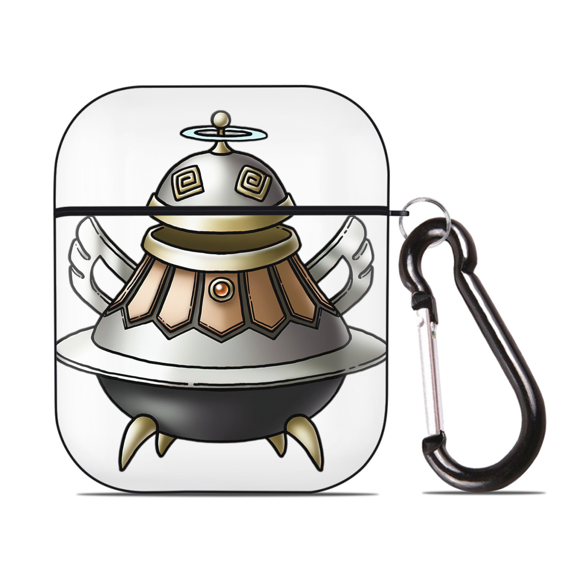 （画像用） ドラゴンクエスト Doragon Kuesuto Dragon Quest AirPods 第2世代保護ケース ハードシェル ブラック 耐衝撃・防指紋・カラビナ付き