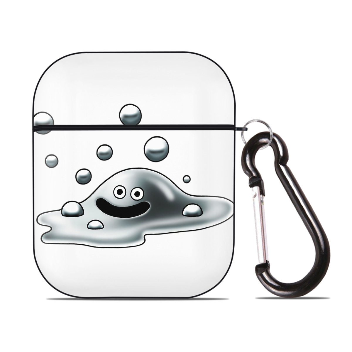 （画像用） ドラゴンクエスト Doragon Kuesuto Dragon Quest AirPods 第2世代保護ケース ハードシェル ブラック 耐衝撃・防指紋・カラビナ付き