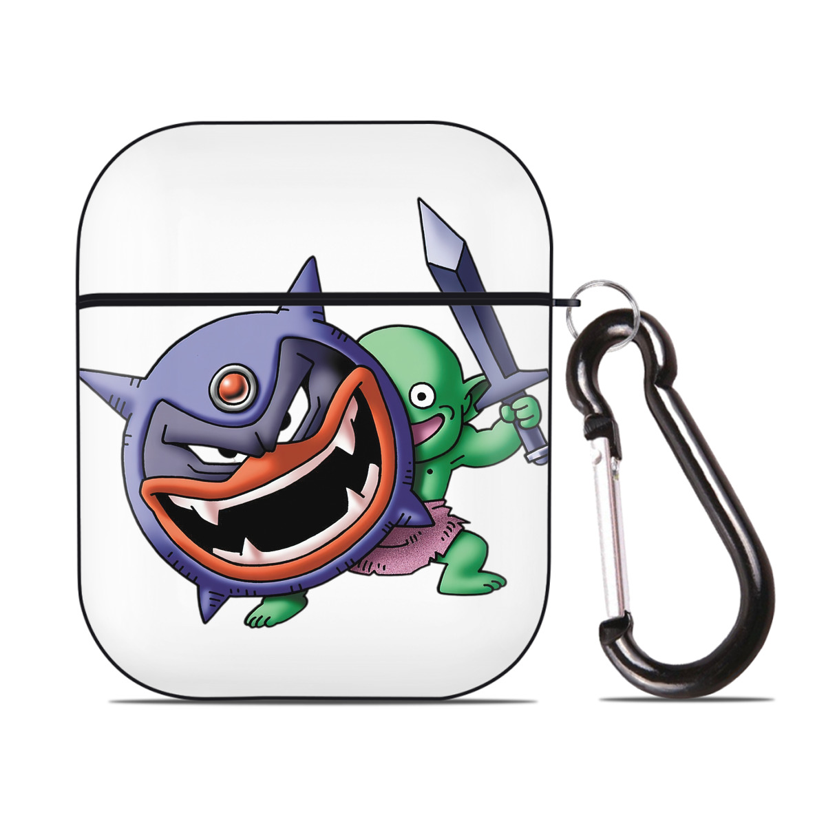 （画像用） ドラゴンクエスト Doragon Kuesuto Dragon Quest AirPods 第2世代保護ケース ハードシェル ブラック 耐衝撃・防指紋・カラビナ付き