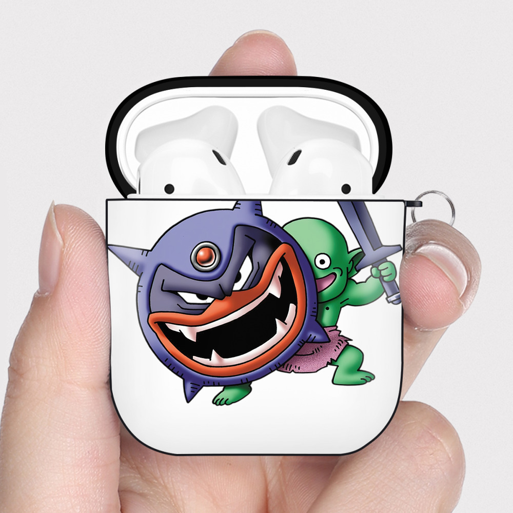 （画像用） ドラゴンクエスト Doragon Kuesuto Dragon Quest AirPods 第2世代保護ケース ハードシェル ブラック 耐衝撃・防指紋・カラビナ付き