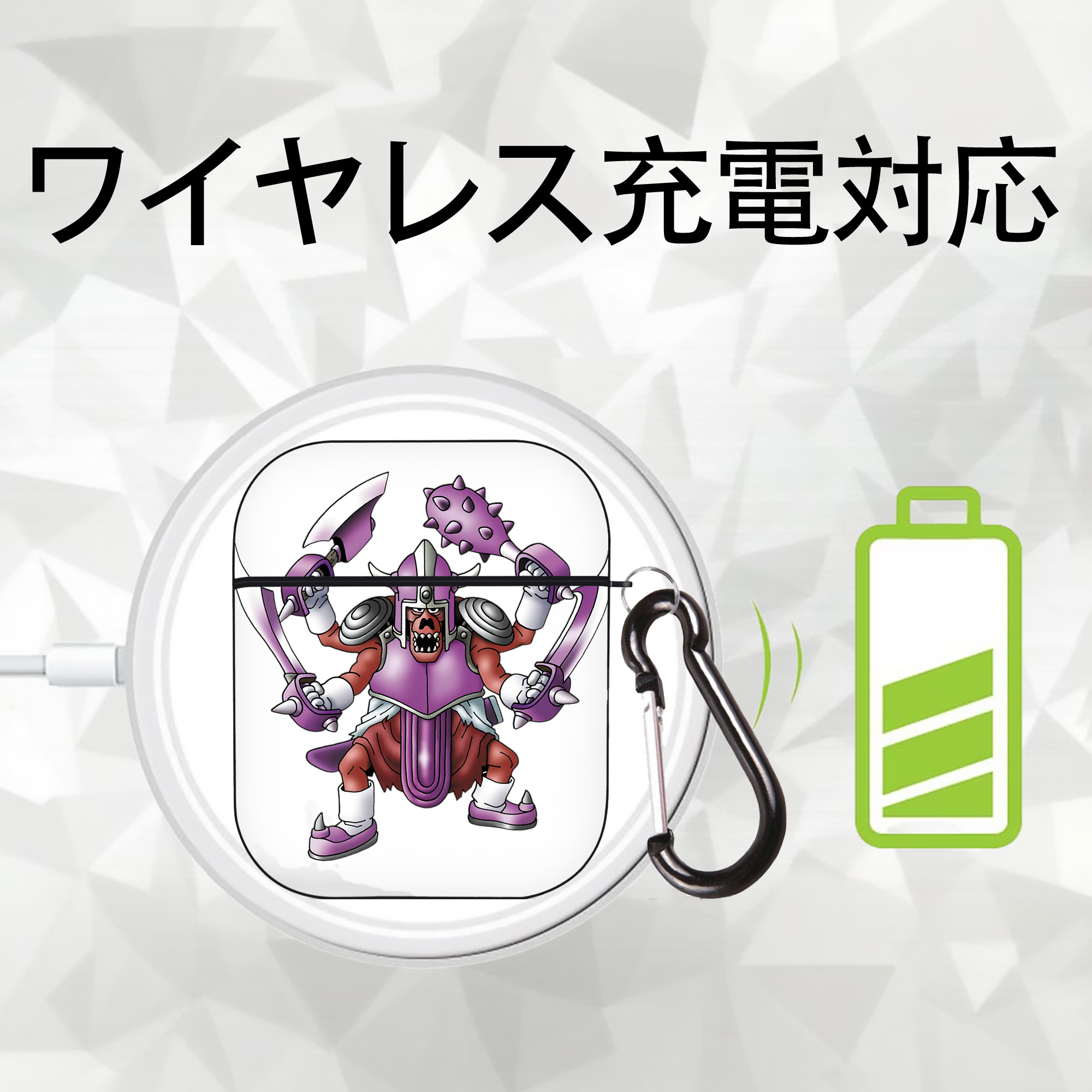ドラゴンクエスト Doragon Kuesuto Dragon Quest AirPods 第2世代保護ケース ハードシェル ブラック 耐衝撃・防指紋・カラビナ付き