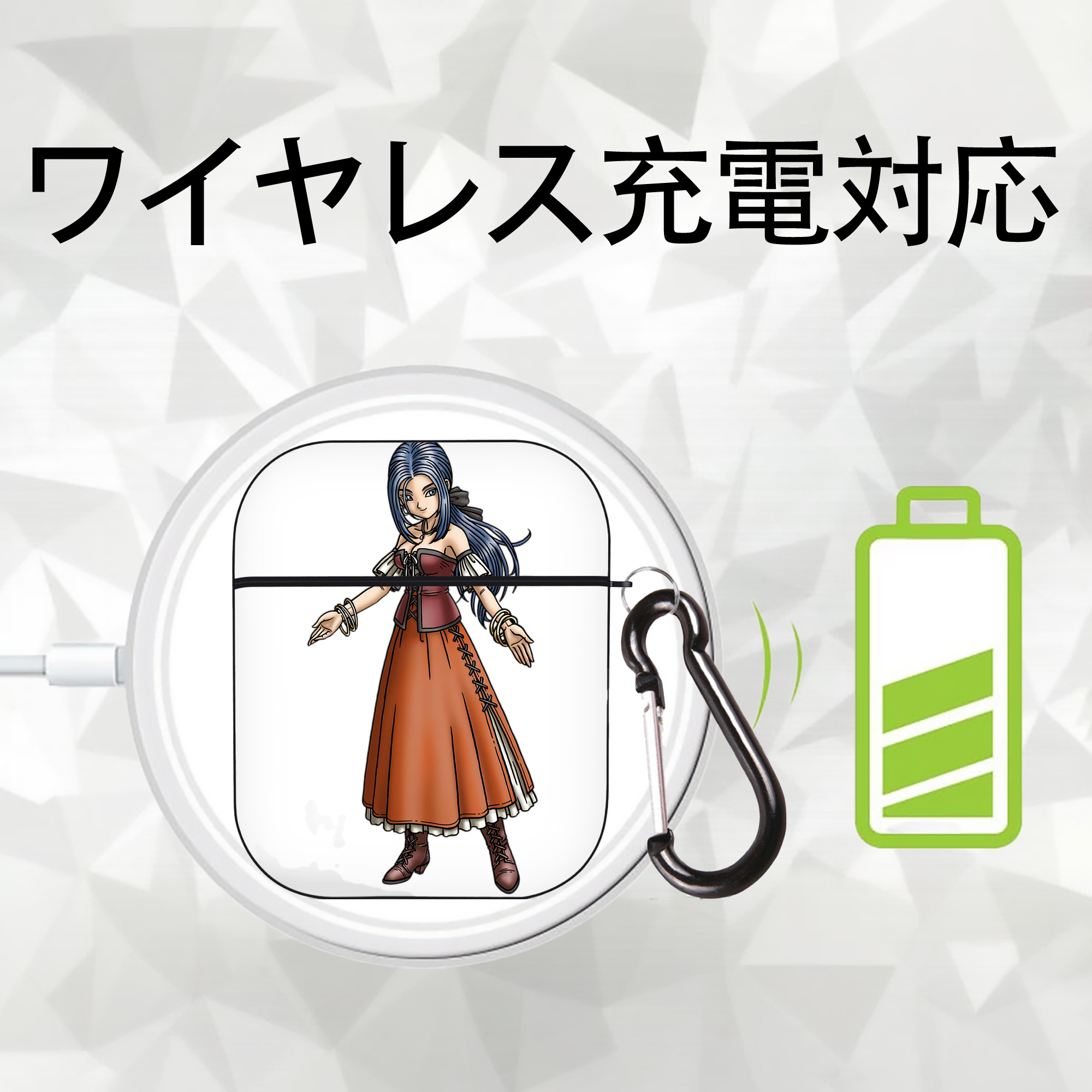 ドラゴンクエスト Doragon Kuesuto Dragon Quest AirPods 第2世代保護ケース ハードシェル ブラック 耐衝撃・防指紋・カラビナ付き
