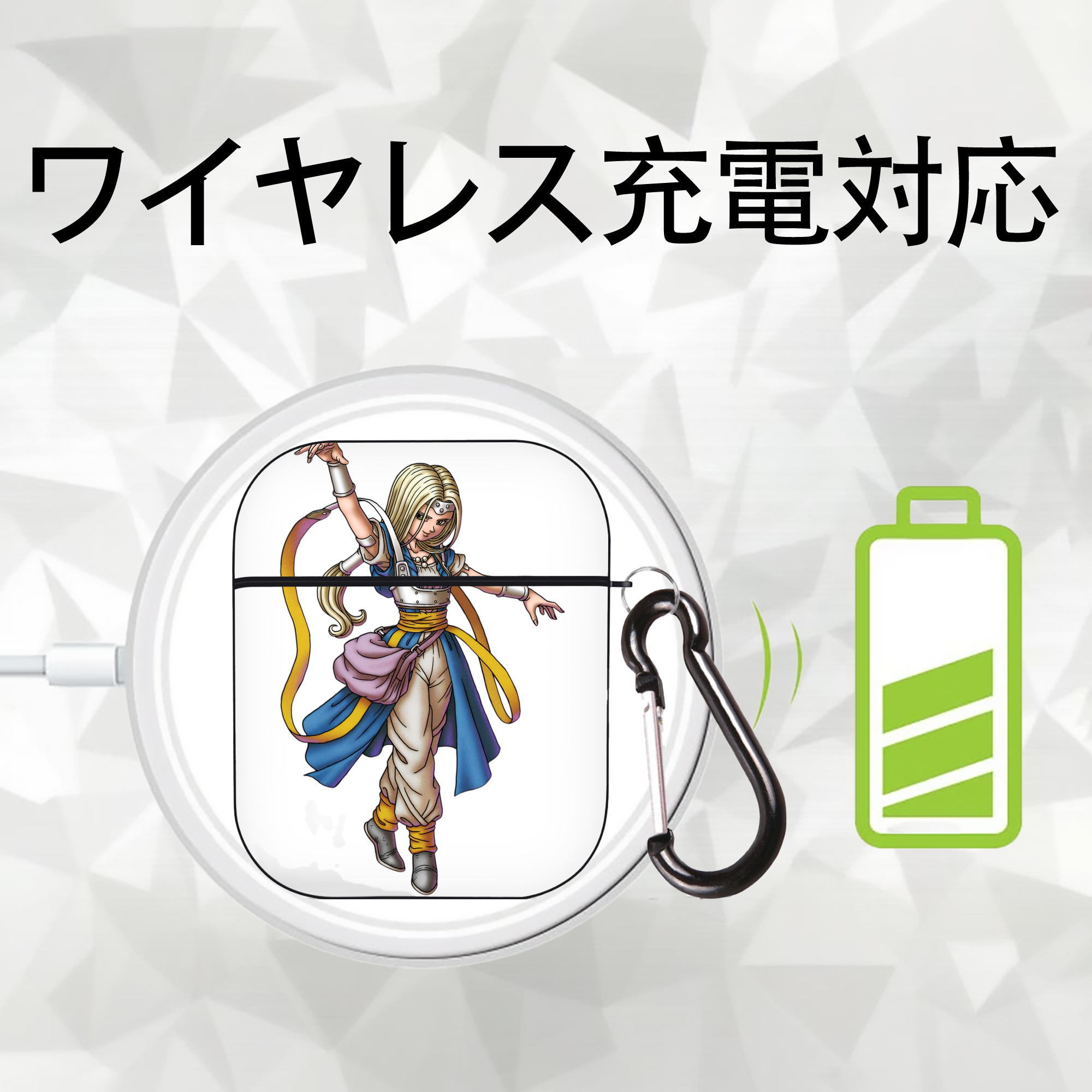ドラゴンクエスト Doragon Kuesuto Dragon Quest AirPods 第2世代保護ケース ハードシェル ブラック 耐衝撃・防指紋・カラビナ付き