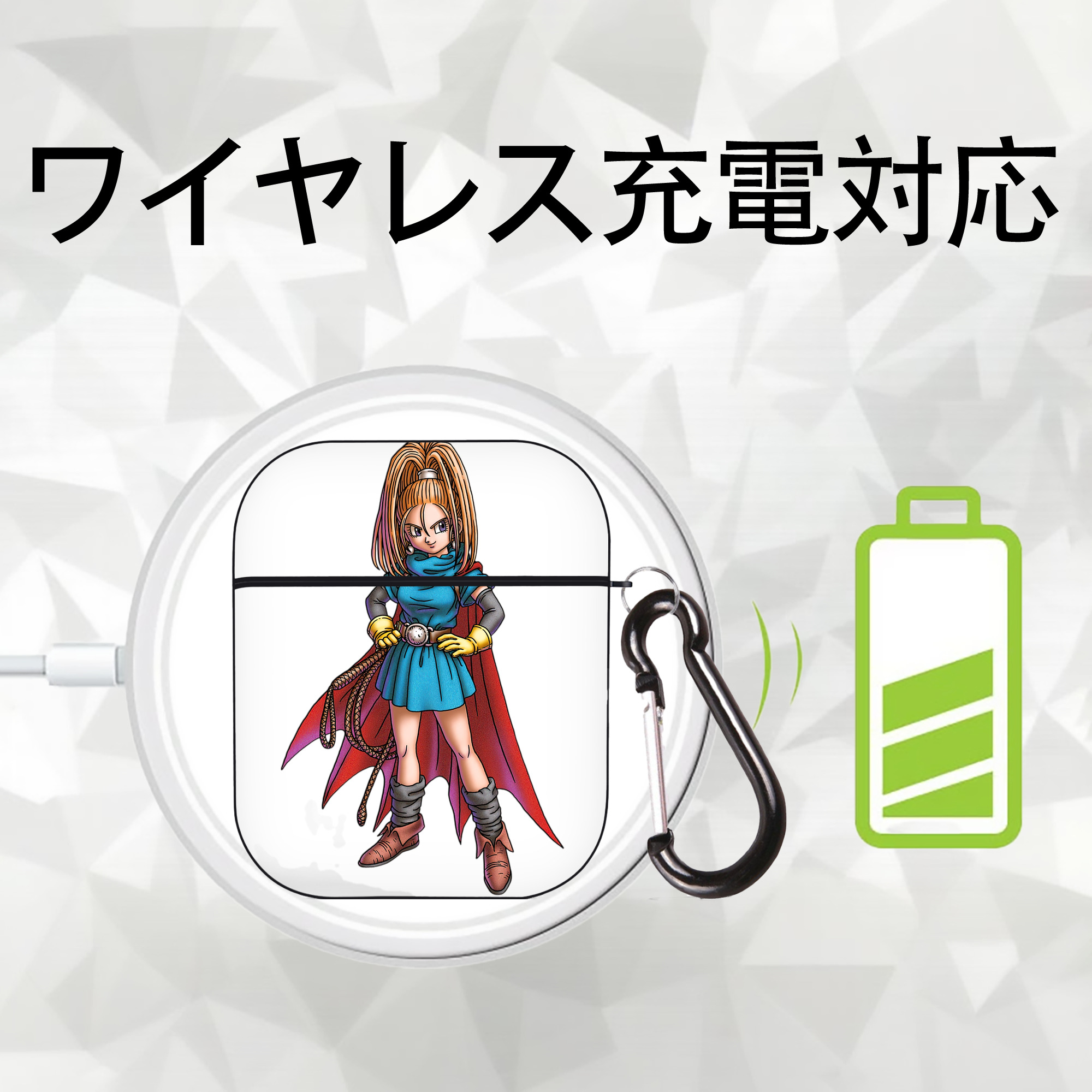 ドラゴンクエスト Doragon Kuesuto Dragon Quest AirPods 第2世代保護ケース ハードシェル ブラック 耐衝撃・防指紋・カラビナ付き
