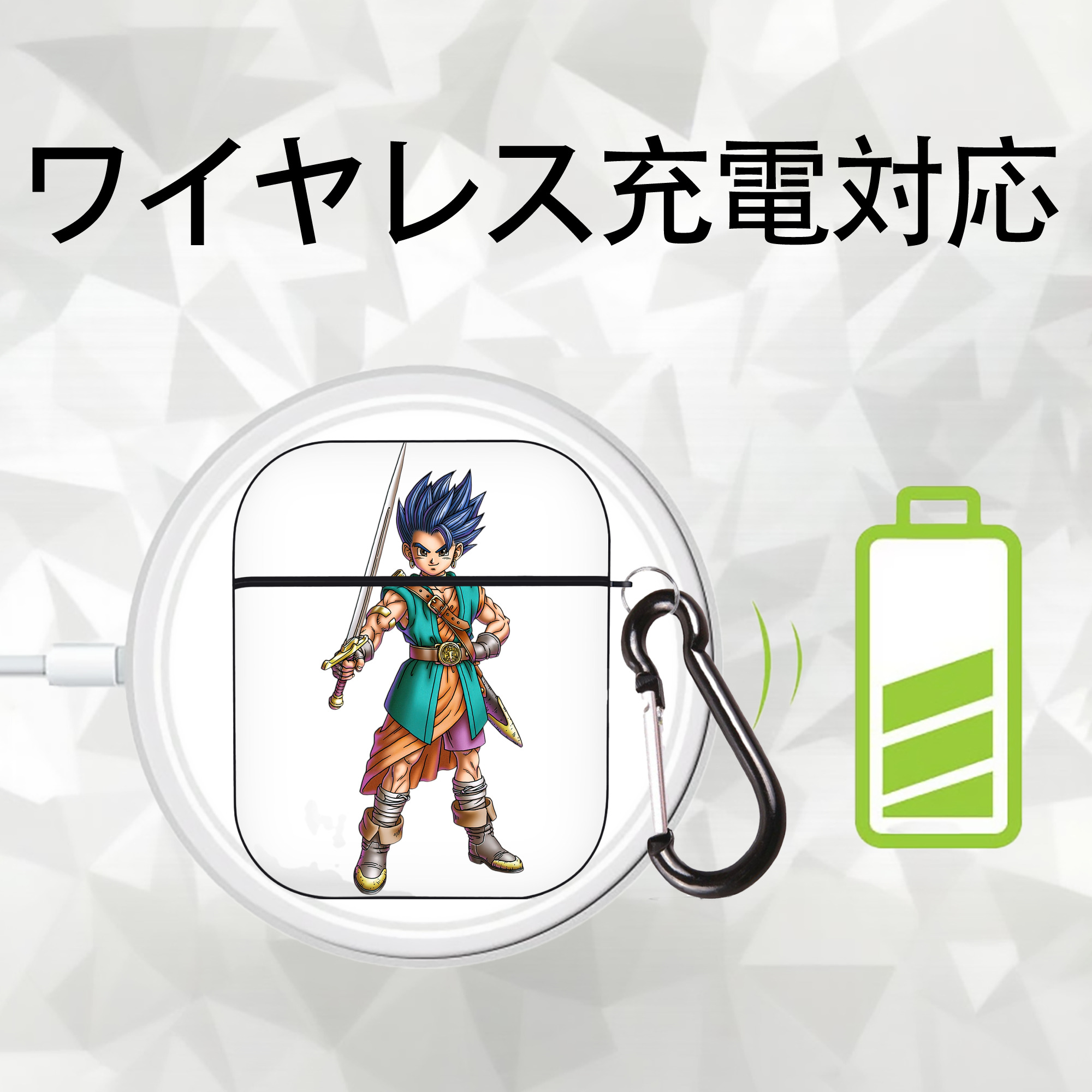 ドラゴンクエスト Doragon Kuesuto Dragon Quest AirPods 第2世代保護ケース ハードシェル ブラック 耐衝撃・防指紋・カラビナ付き