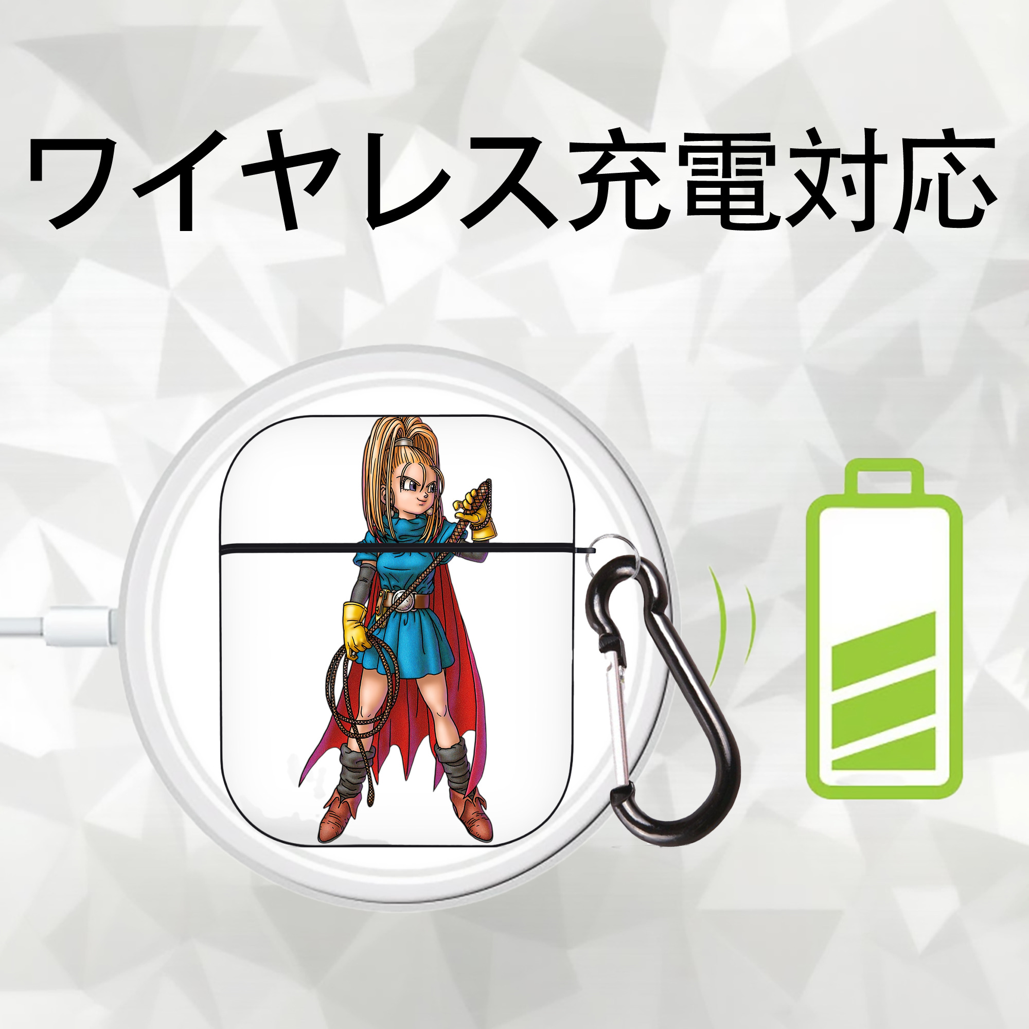 ドラゴンクエスト Doragon Kuesuto Dragon Quest AirPods 第2世代保護ケース ハードシェル ブラック 耐衝撃・防指紋・カラビナ付き