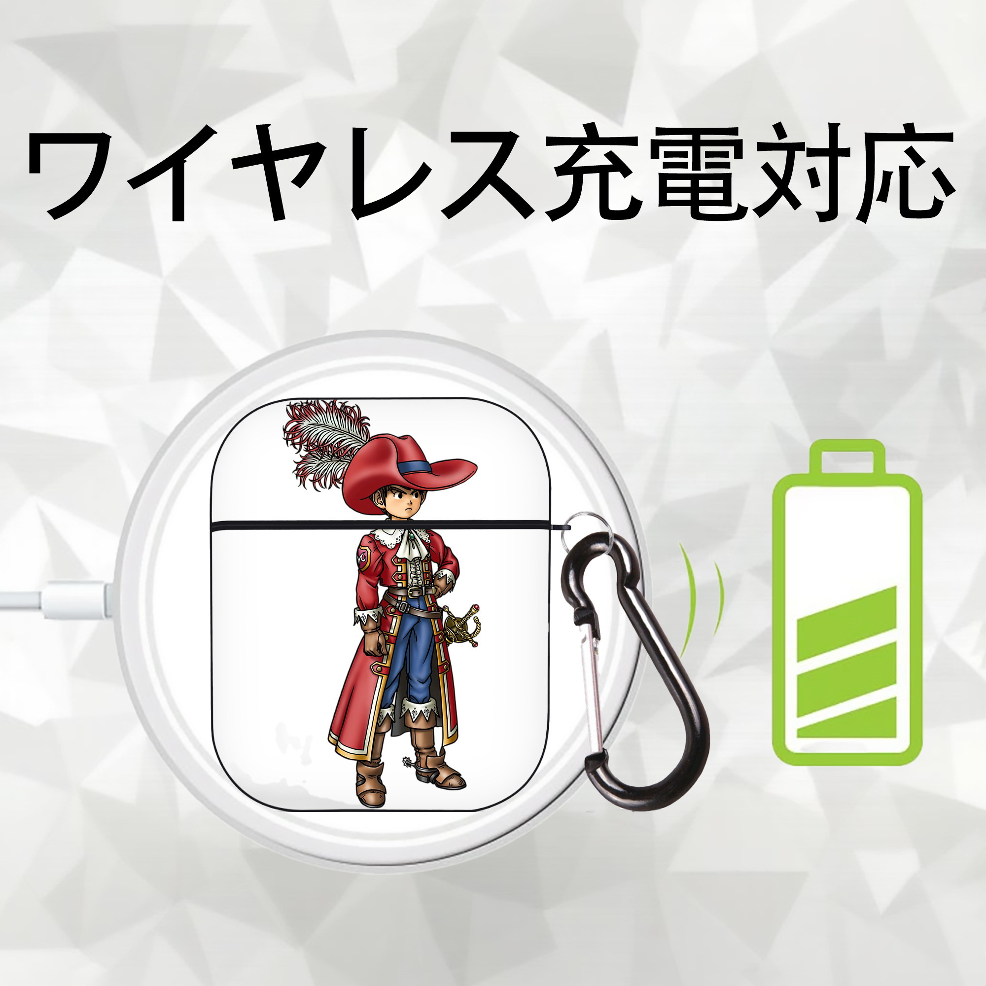 ドラゴンクエスト Doragon Kuesuto Dragon Quest AirPods 第2世代保護ケース ハードシェル ブラック 耐衝撃・防指紋・カラビナ付き
