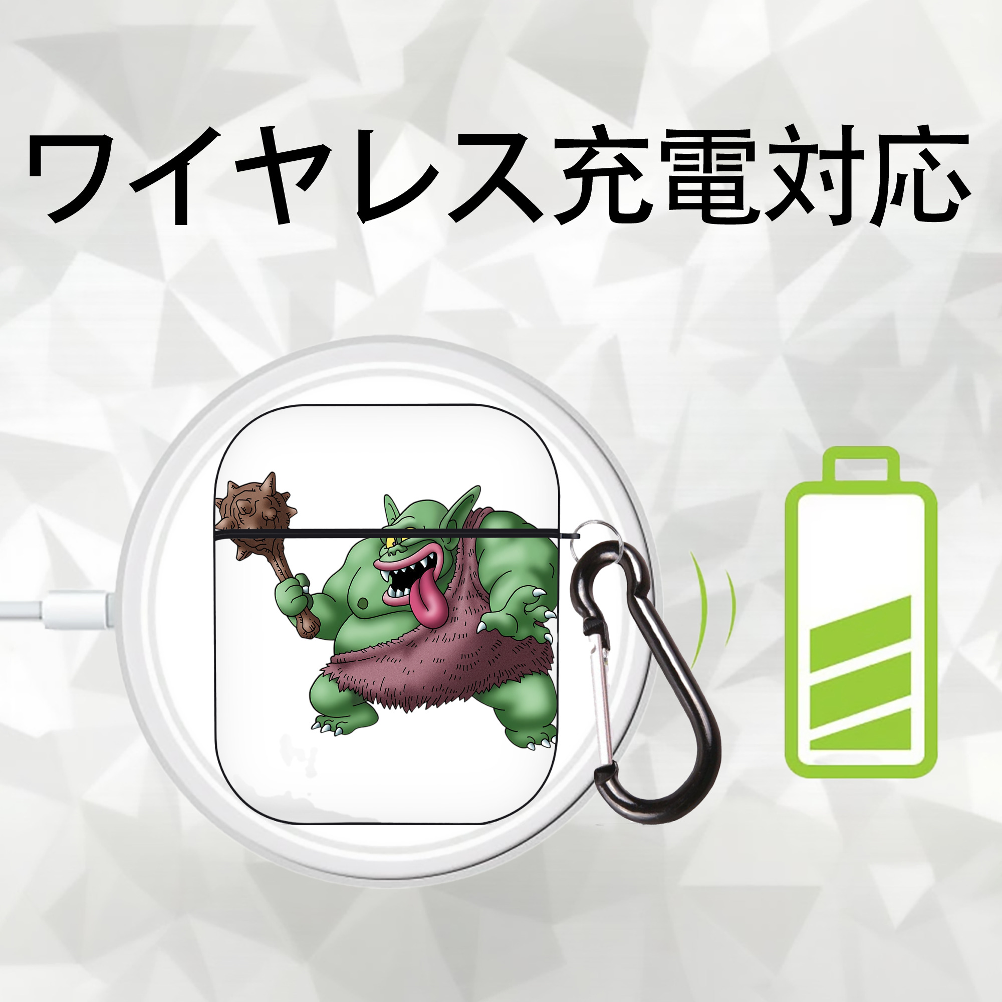 ドラゴンクエスト Doragon Kuesuto Dragon Quest AirPods 第2世代保護ケース ハードシェル ブラック 耐衝撃・防指紋・カラビナ付き