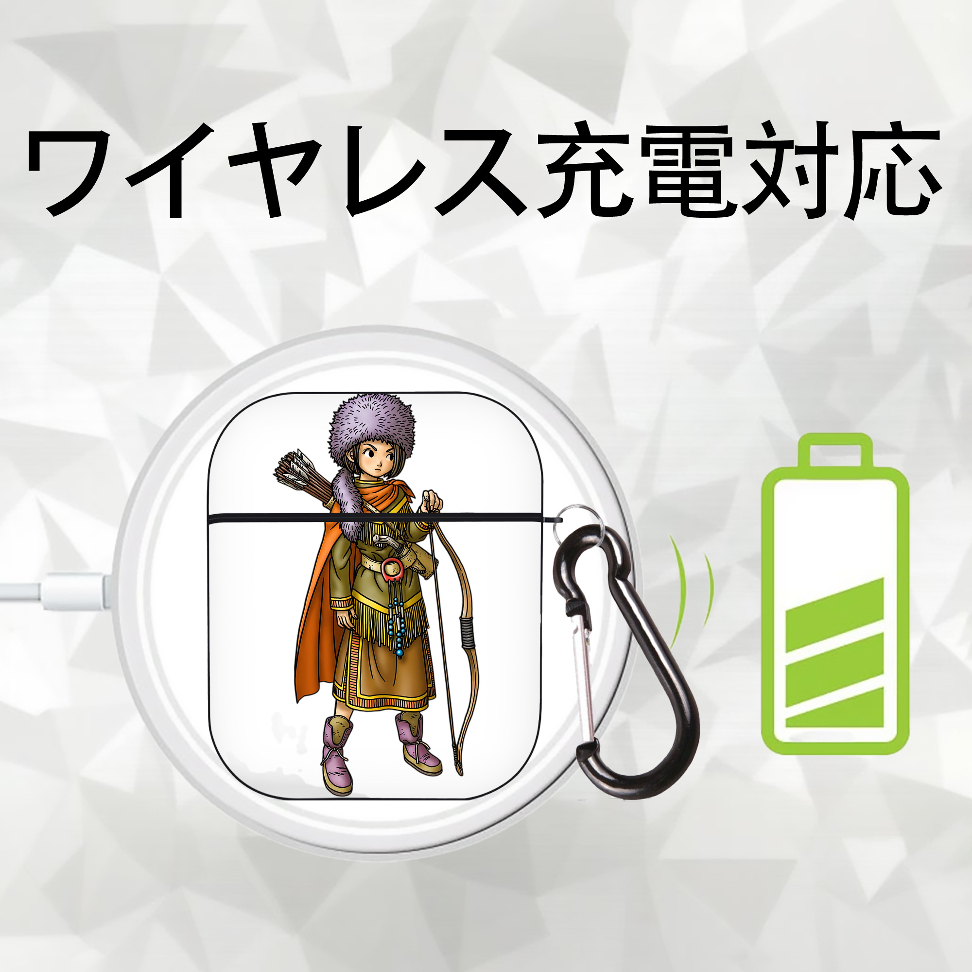 ドラゴンクエスト Doragon Kuesuto Dragon Quest AirPods 第2世代保護ケース ハードシェル ブラック 耐衝撃・防指紋・カラビナ付き