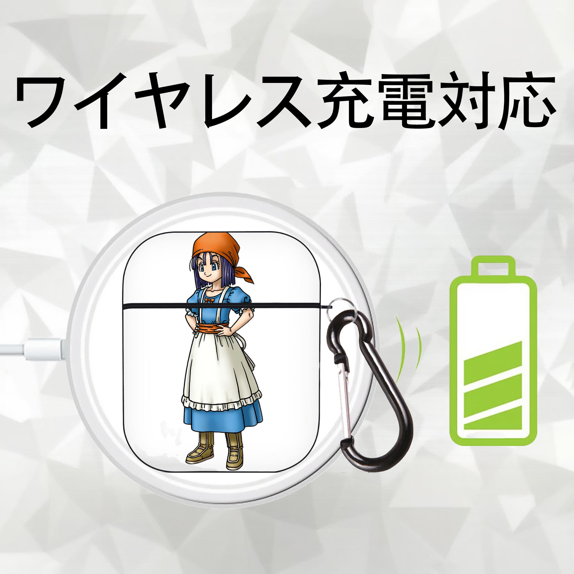 ドラゴンクエスト Doragon Kuesuto Dragon Quest AirPods 第2世代保護ケース ハードシェル ブラック 耐衝撃・防指紋・カラビナ付き