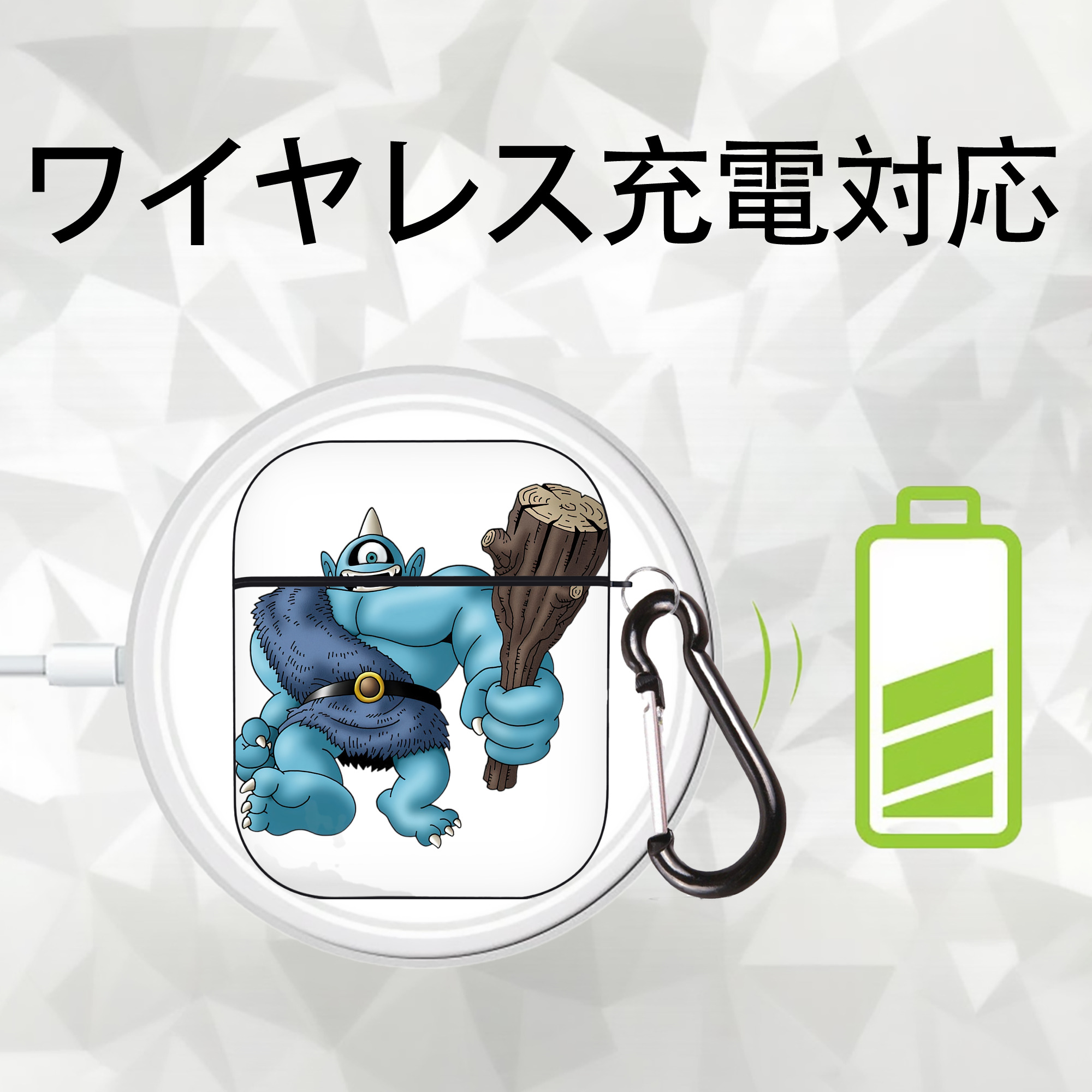ドラゴンクエスト Doragon Kuesuto Dragon Quest AirPods 第2世代保護ケース ハードシェル ブラック 耐衝撃・防指紋・カラビナ付き