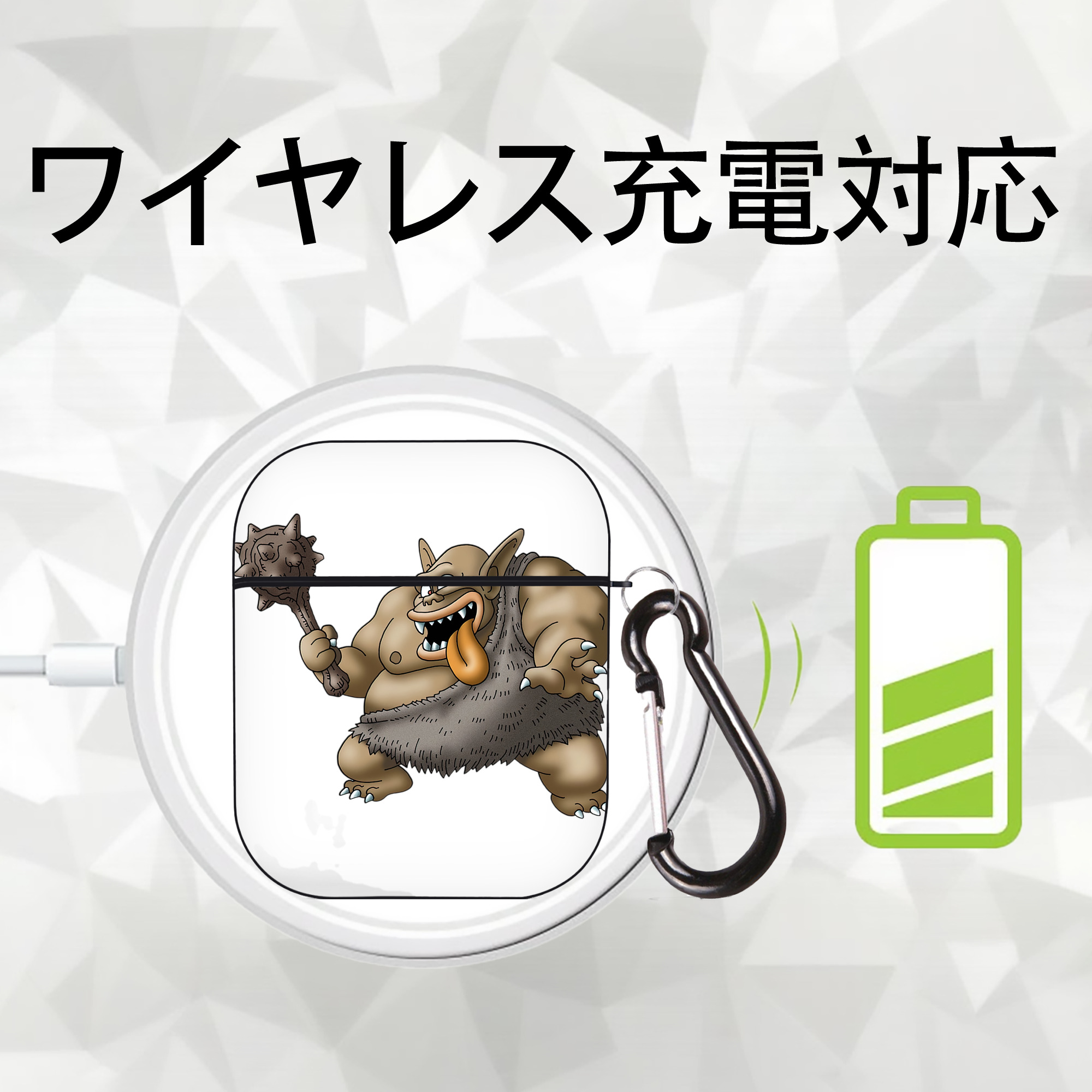 ドラゴンクエスト Doragon Kuesuto Dragon Quest AirPods 第2世代保護ケース ハードシェル ブラック 耐衝撃・防指紋・カラビナ付き