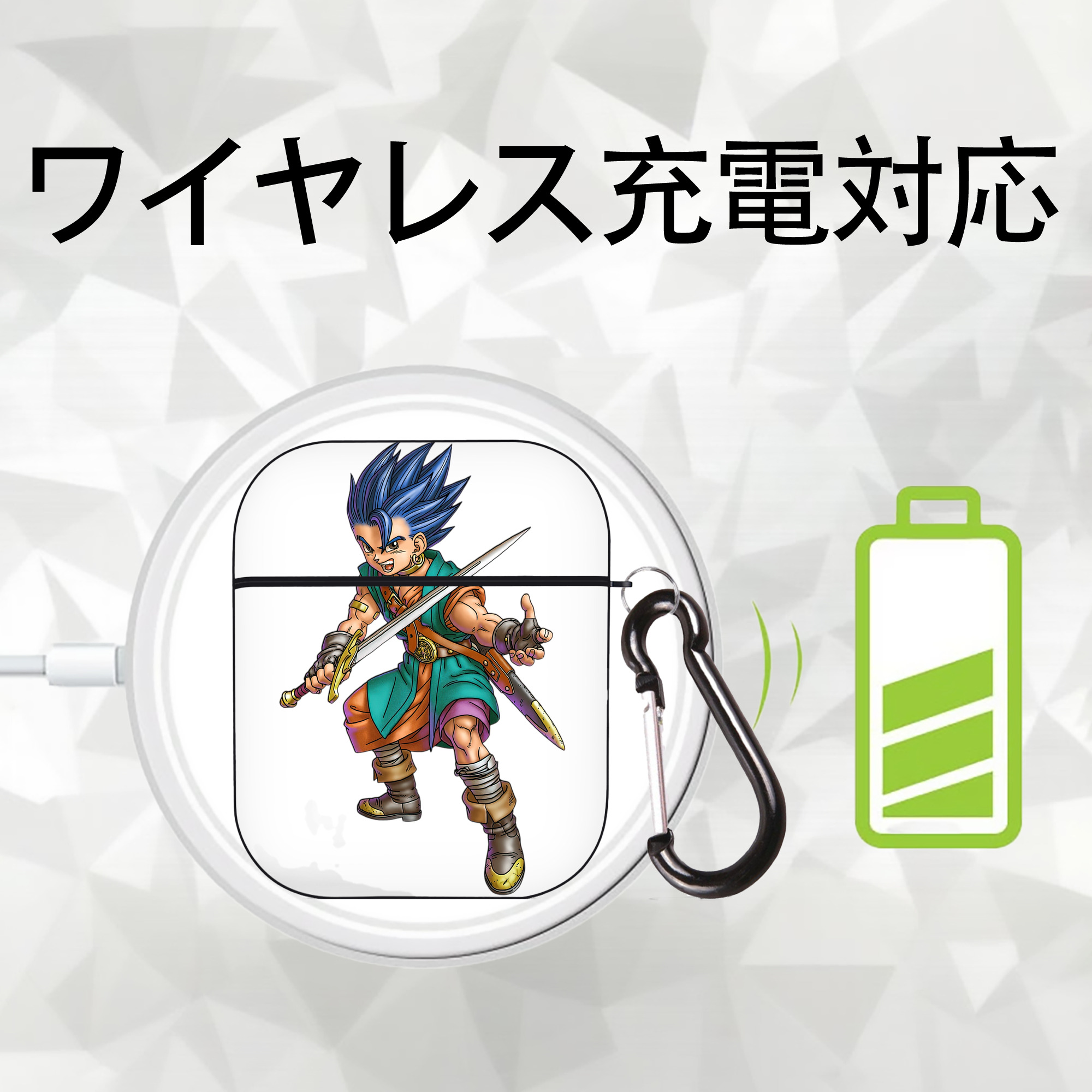 ドラゴンクエスト Doragon Kuesuto Dragon Quest AirPods 第2世代保護ケース ハードシェル ブラック 耐衝撃・防指紋・カラビナ付き
