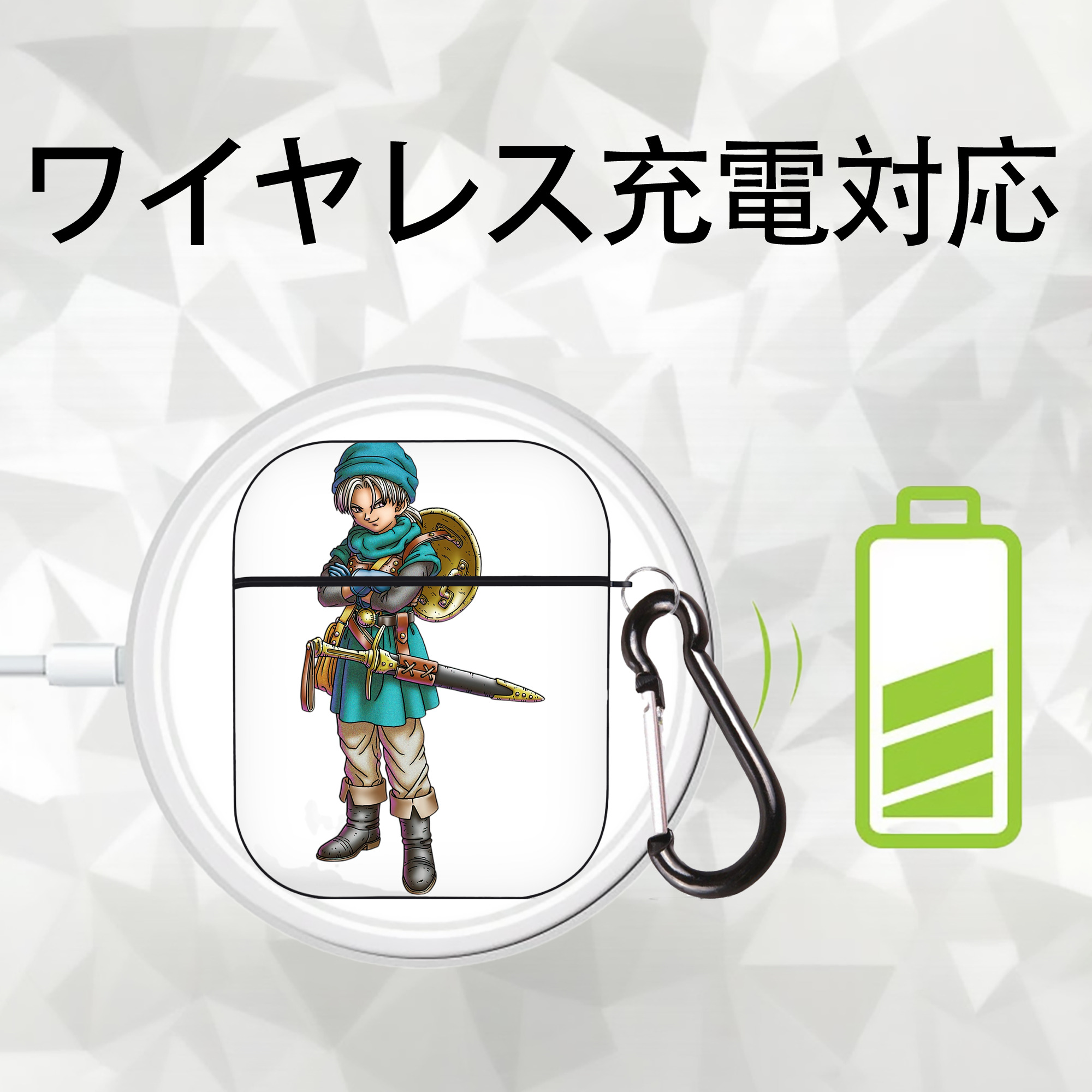 ドラゴンクエスト Doragon Kuesuto Dragon Quest AirPods 第2世代保護ケース ハードシェル ブラック 耐衝撃・防指紋・カラビナ付き