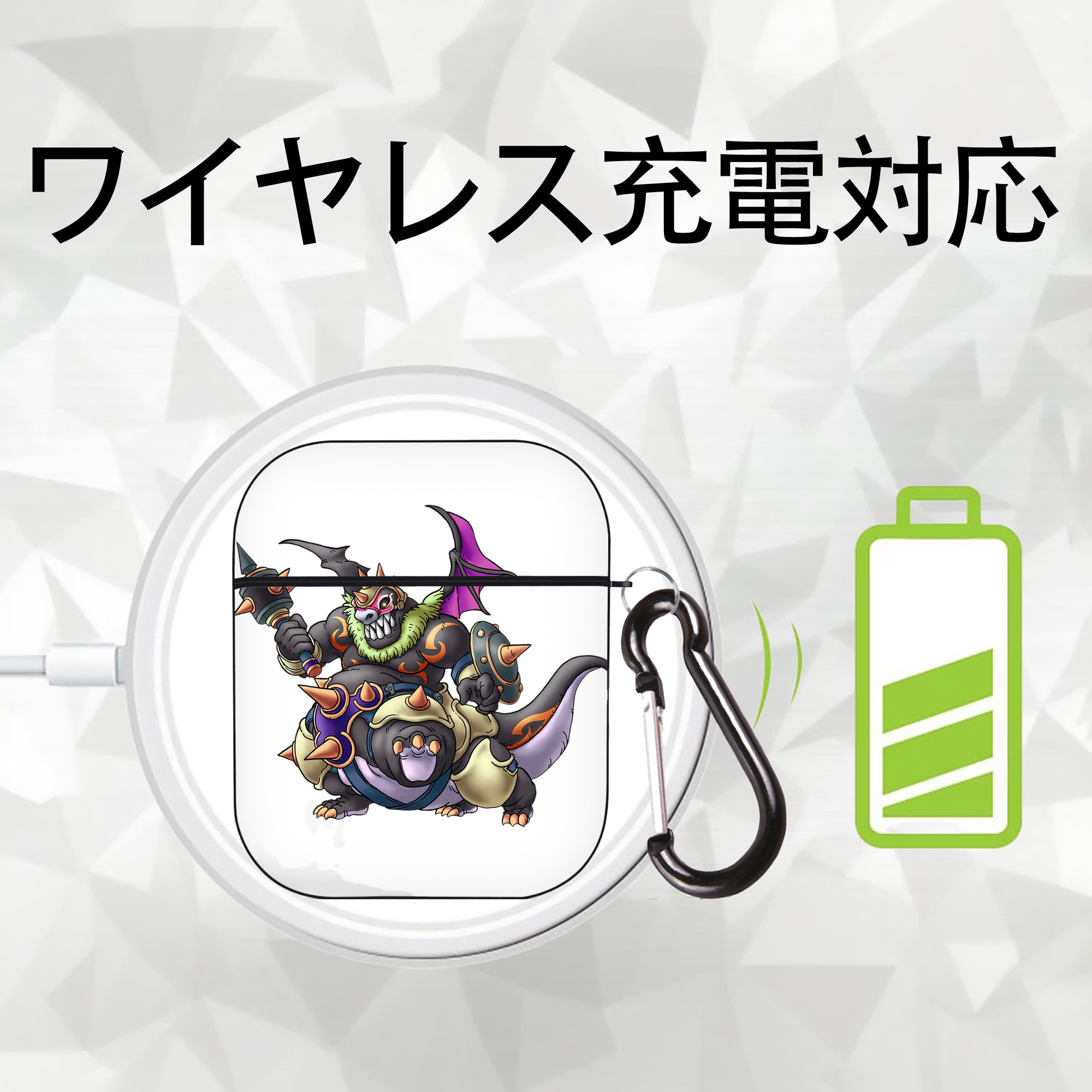 ドラゴンクエスト Doragon Kuesuto Dragon Quest AirPods 第2世代保護ケース ハードシェル ブラック 耐衝撃・防指紋・カラビナ付き