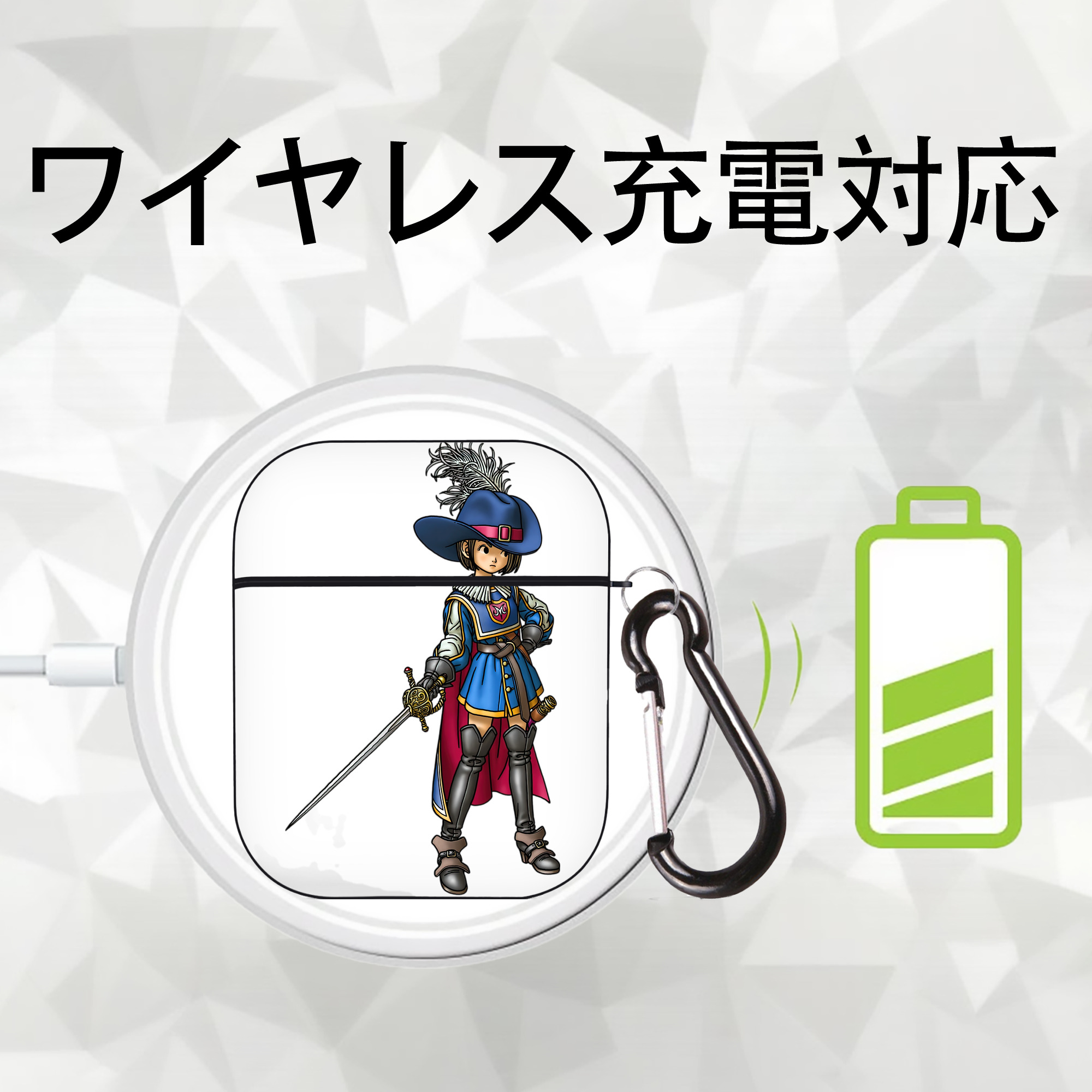 ドラゴンクエスト Doragon Kuesuto Dragon Quest AirPods 第2世代保護ケース ハードシェル ブラック 耐衝撃・防指紋・カラビナ付き