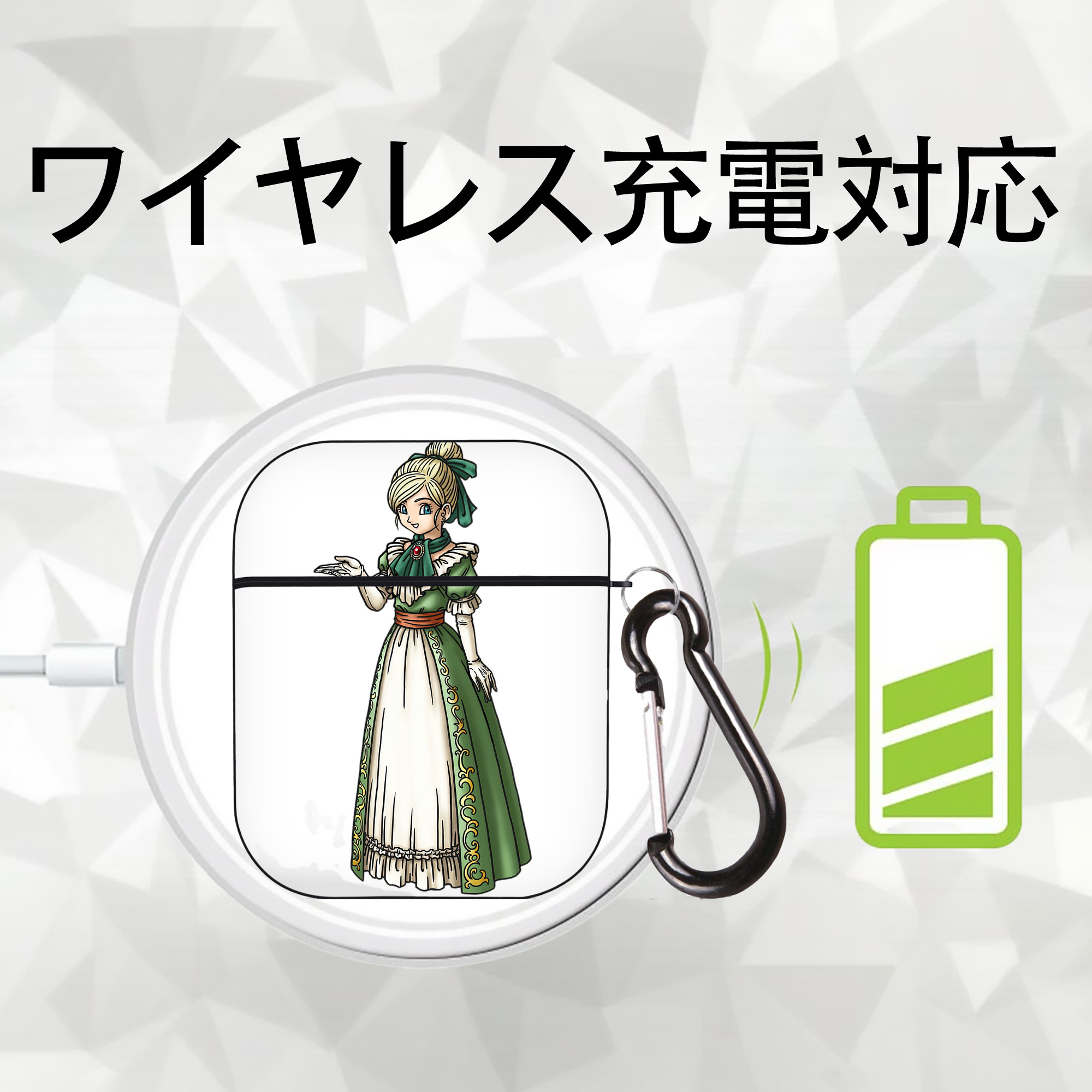 ドラゴンクエスト Doragon Kuesuto Dragon Quest AirPods 第2世代保護ケース ハードシェル ブラック 耐衝撃・防指紋・カラビナ付き