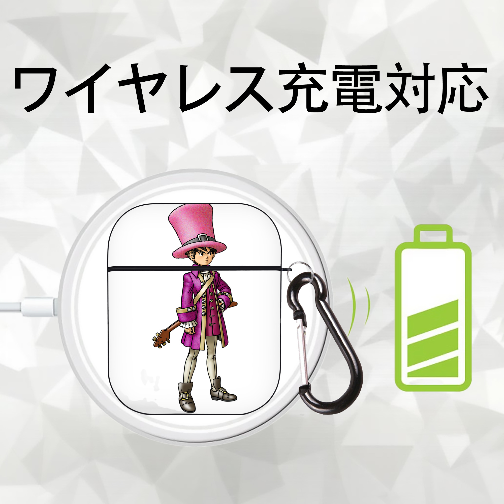 ドラゴンクエスト Doragon Kuesuto Dragon Quest AirPods 第2世代保護ケース ハードシェル ブラック 耐衝撃・防指紋・カラビナ付き