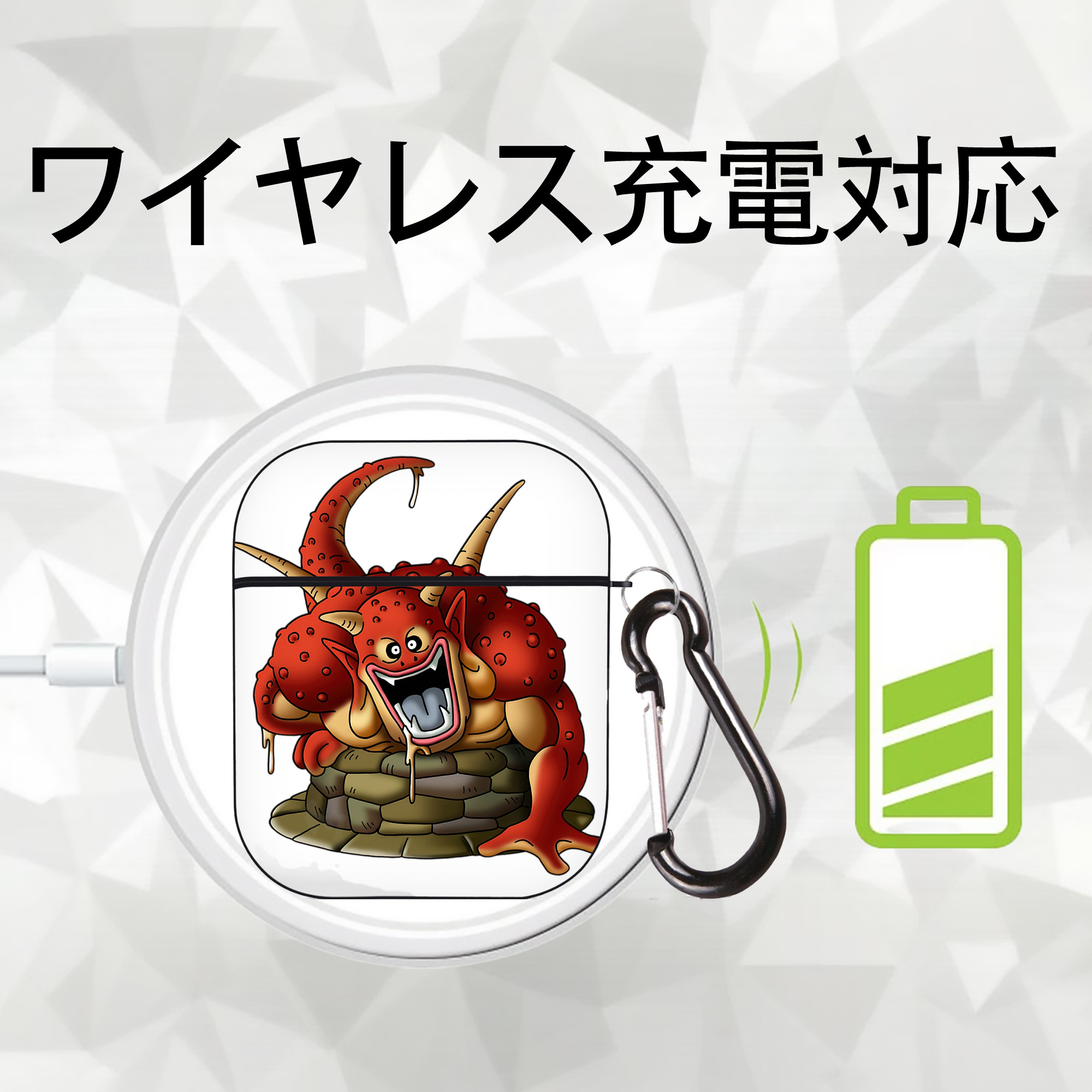 ドラゴンクエスト Doragon Kuesuto Dragon Quest AirPods 第2世代保護ケース ハードシェル ブラック 耐衝撃・防指紋・カラビナ付き