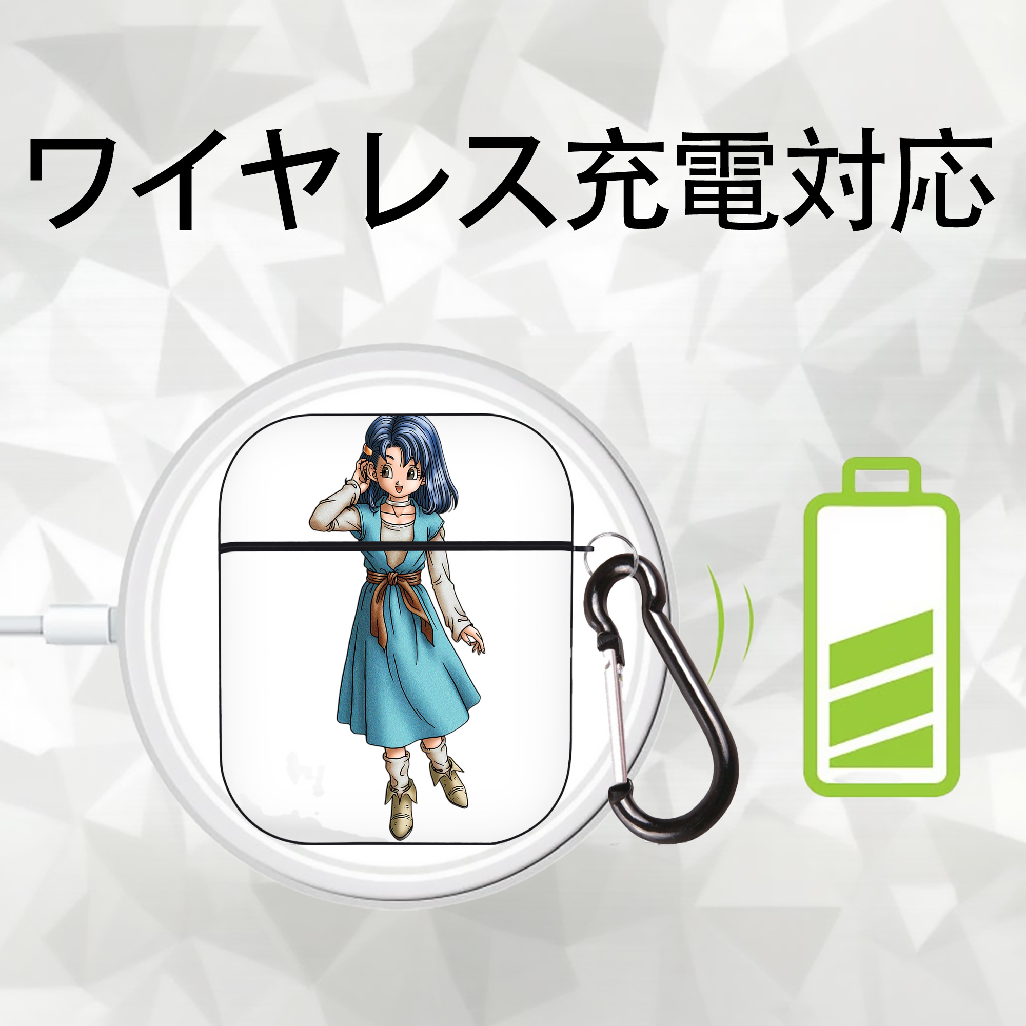 ドラゴンクエスト Doragon Kuesuto Dragon Quest AirPods 第2世代保護ケース ハードシェル ブラック 耐衝撃・防指紋・カラビナ付き
