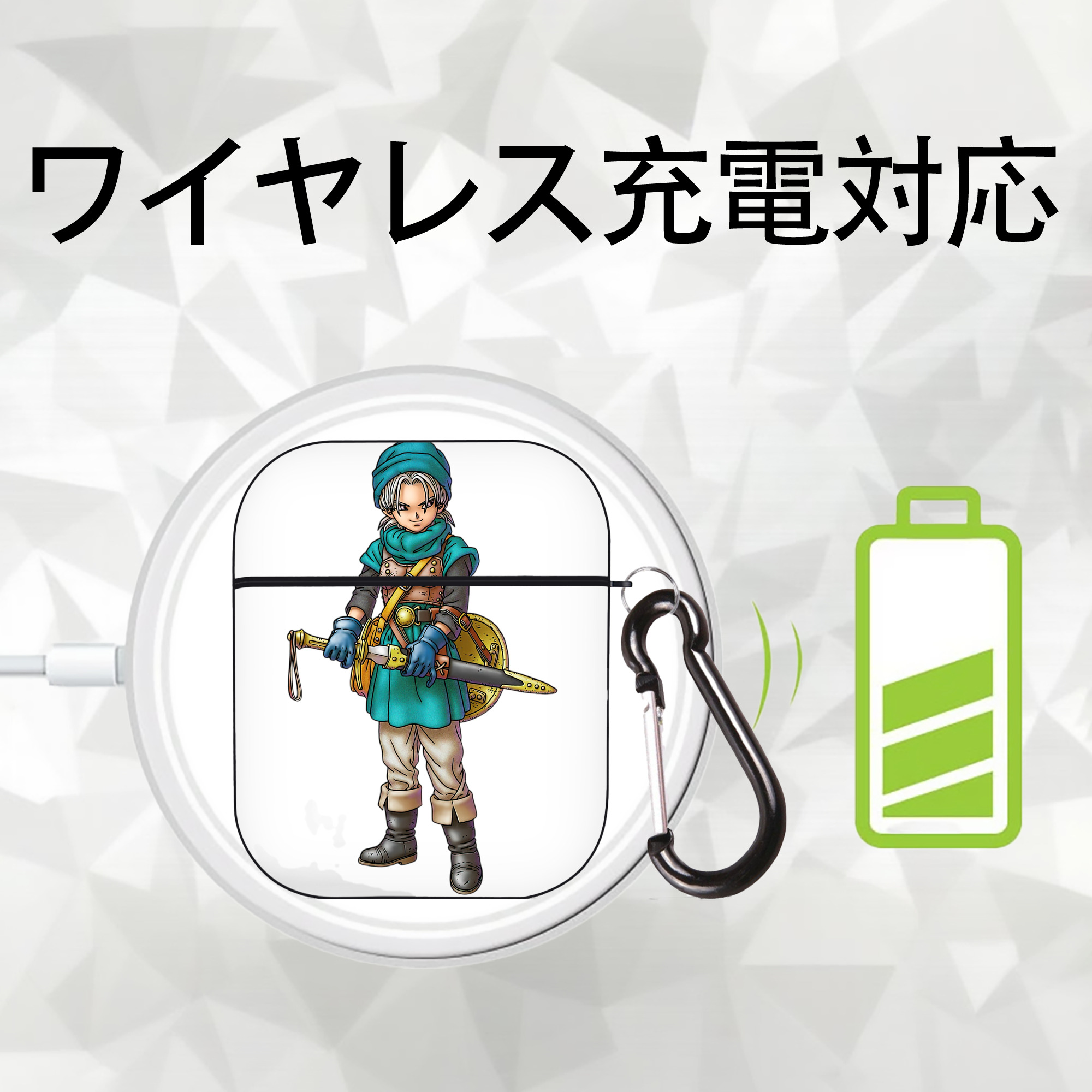 ドラゴンクエスト Doragon Kuesuto Dragon Quest AirPods 第2世代保護ケース ハードシェル ブラック 耐衝撃・防指紋・カラビナ付き