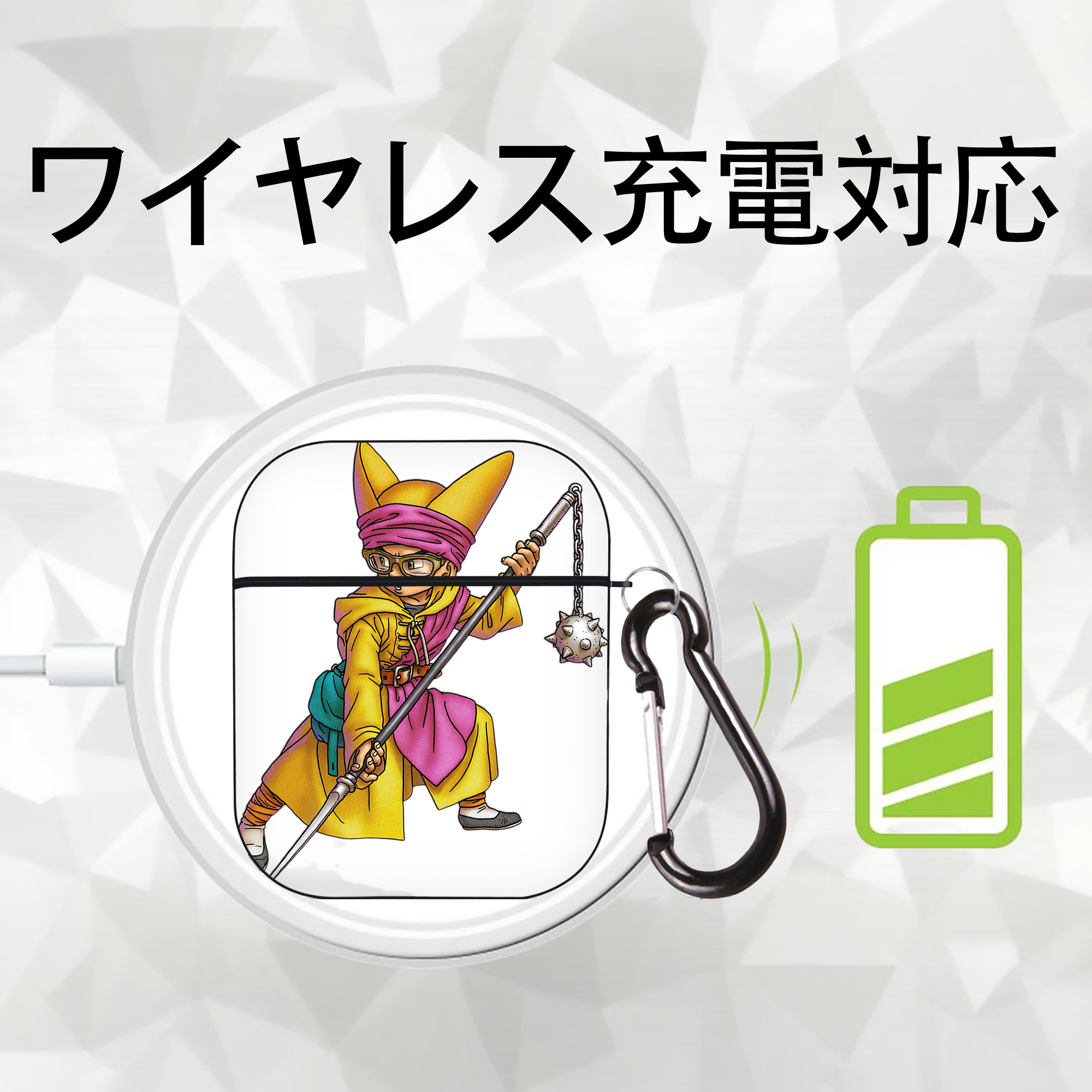 ドラゴンクエスト Doragon Kuesuto Dragon Quest AirPods 第2世代保護ケース ハードシェル ブラック 耐衝撃・防指紋・カラビナ付き