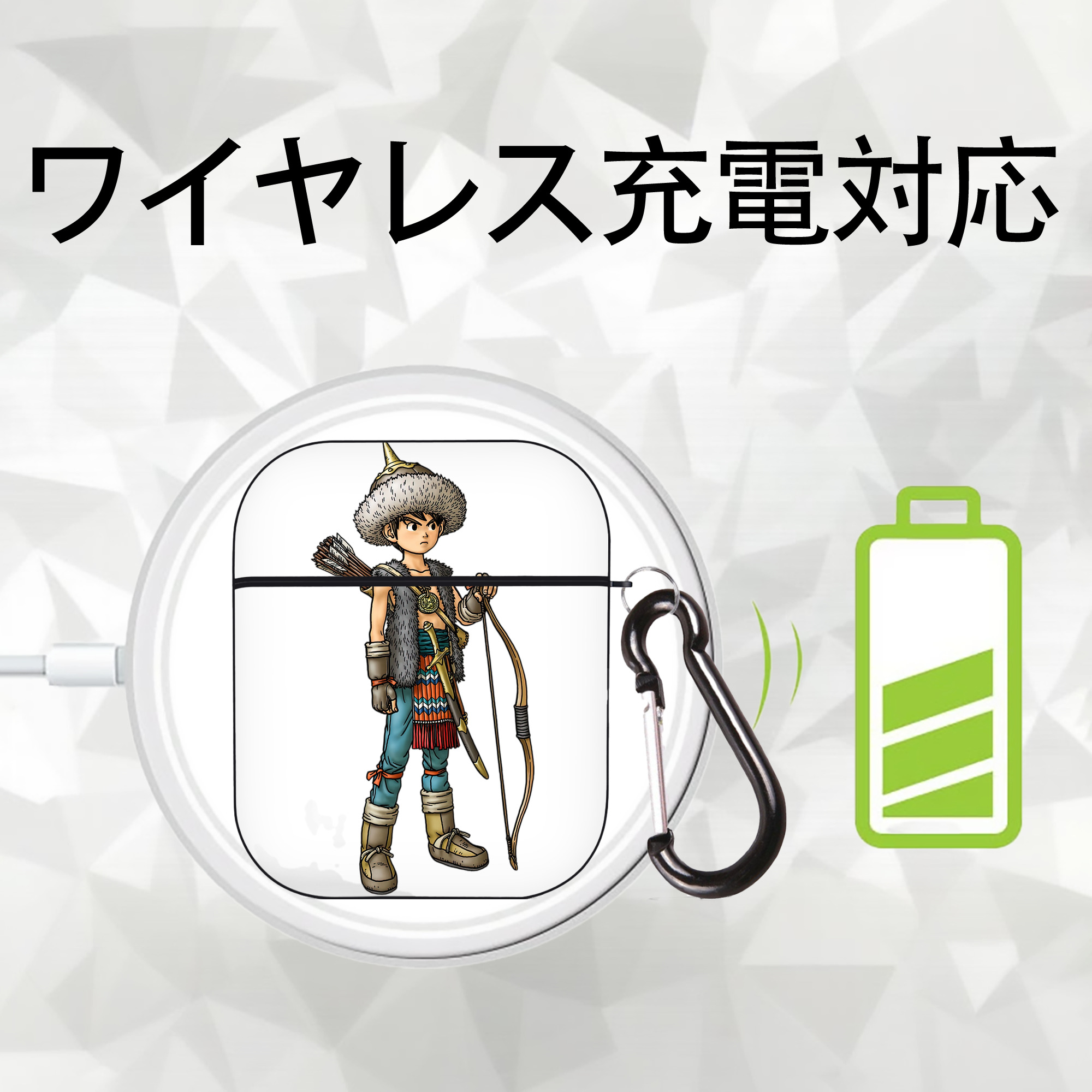 ドラゴンクエスト Doragon Kuesuto Dragon Quest AirPods 第2世代保護ケース ハードシェル ブラック 耐衝撃・防指紋・カラビナ付き