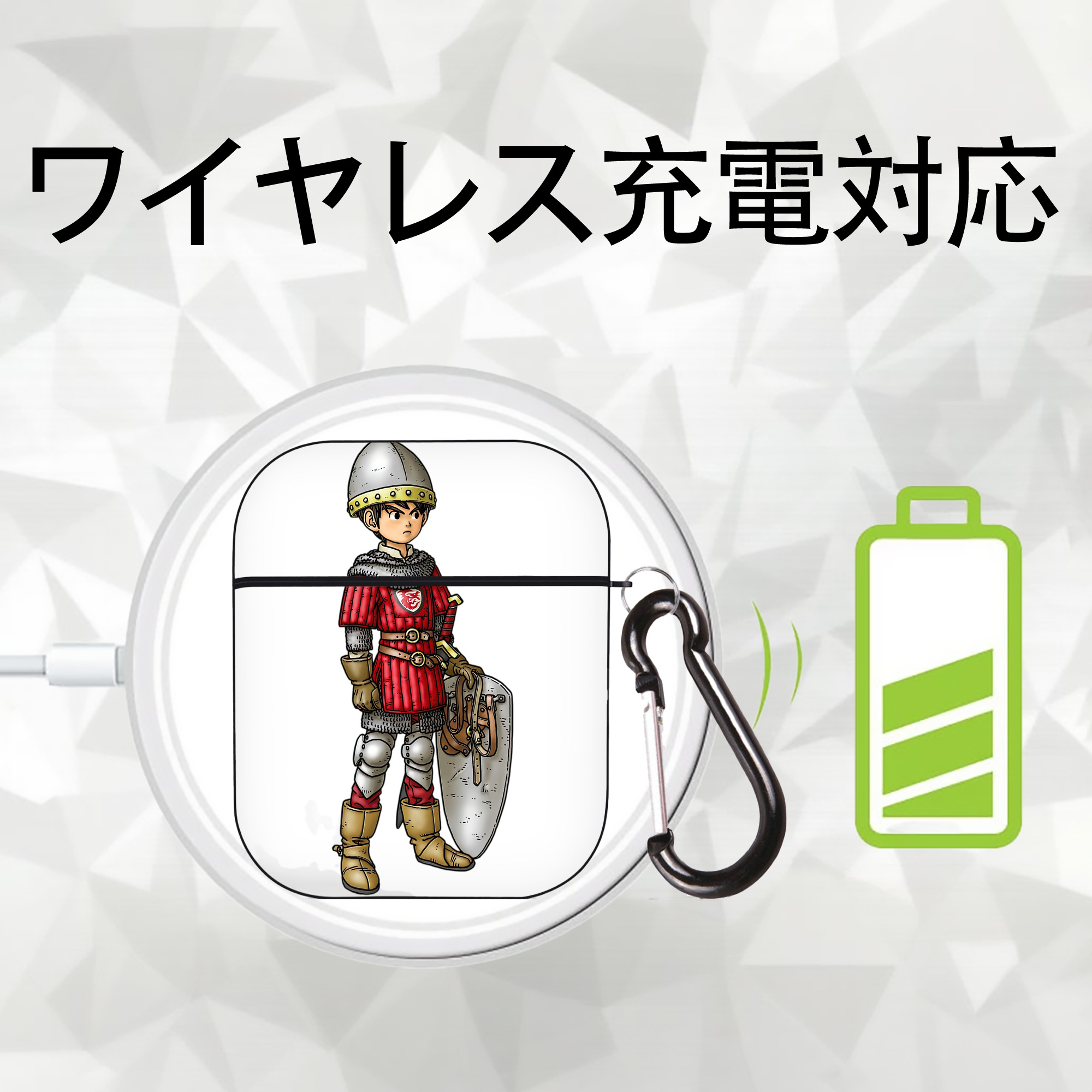 ドラゴンクエスト Doragon Kuesuto Dragon Quest AirPods 第2世代保護ケース ハードシェル ブラック 耐衝撃・防指紋・カラビナ付き