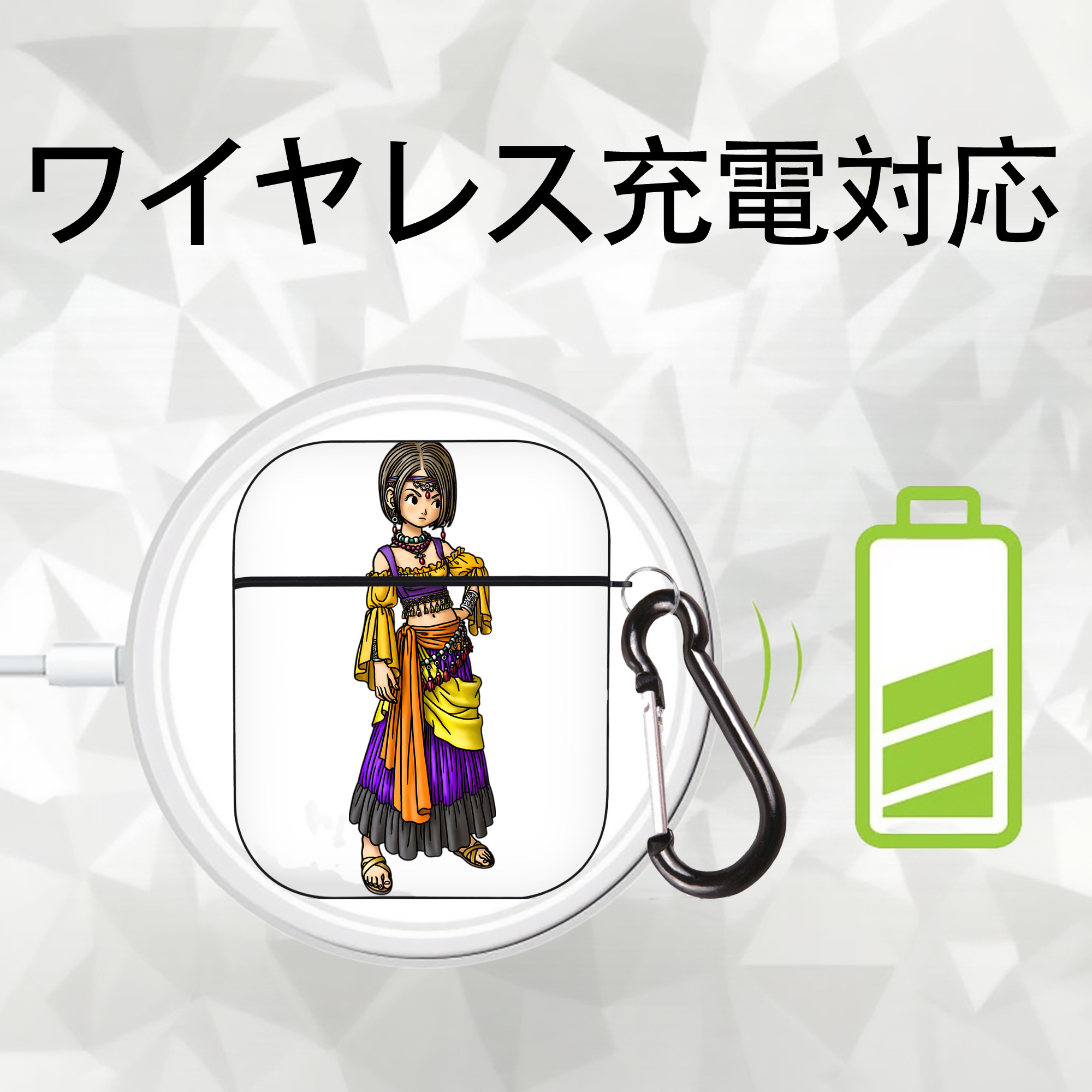 ドラゴンクエスト Doragon Kuesuto Dragon Quest AirPods 第2世代保護ケース ハードシェル ブラック 耐衝撃・防指紋・カラビナ付き