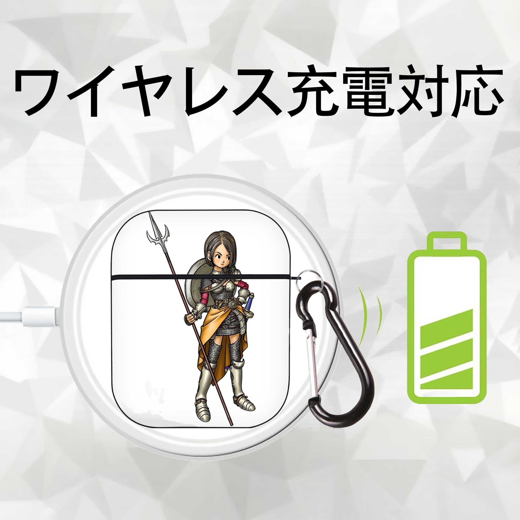 ドラゴンクエスト Doragon Kuesuto Dragon Quest AirPods 第2世代保護ケース ハードシェル ブラック 耐衝撃・防指紋・カラビナ付き