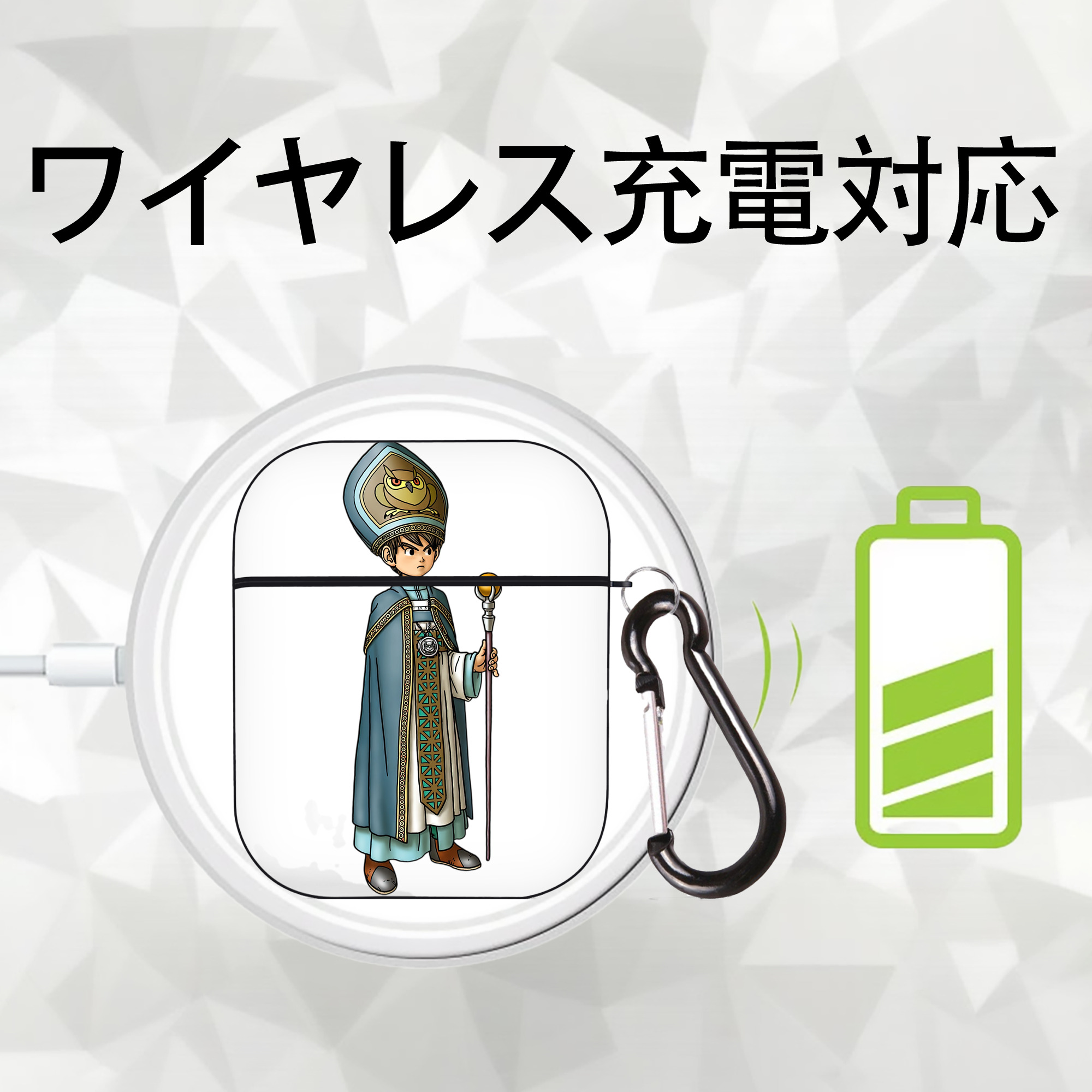 ドラゴンクエスト Doragon Kuesuto Dragon Quest AirPods 第2世代保護ケース ハードシェル ブラック 耐衝撃・防指紋・カラビナ付き