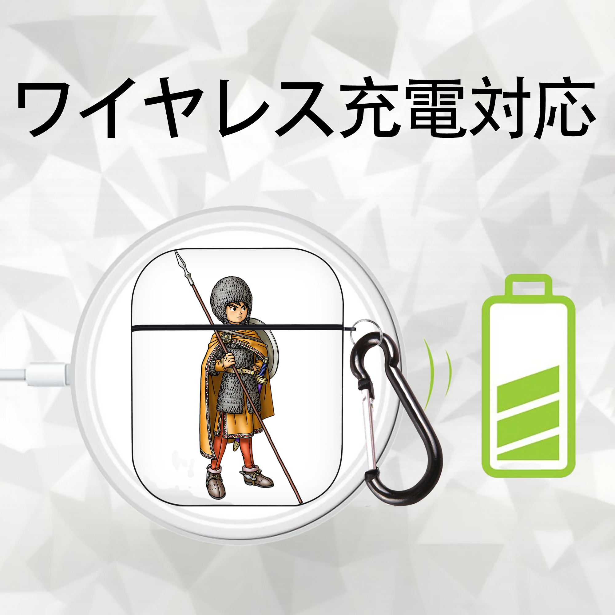 ドラゴンクエスト Doragon Kuesuto Dragon Quest AirPods 第2世代保護ケース ハードシェル ブラック 耐衝撃・防指紋・カラビナ付き