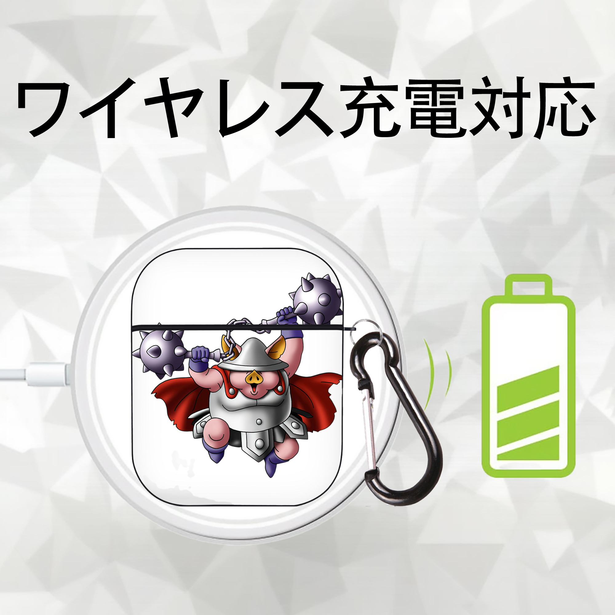 ドラゴンクエスト Doragon Kuesuto Dragon Quest AirPods 第2世代保護ケース ハードシェル ブラック 耐衝撃・防指紋・カラビナ付き