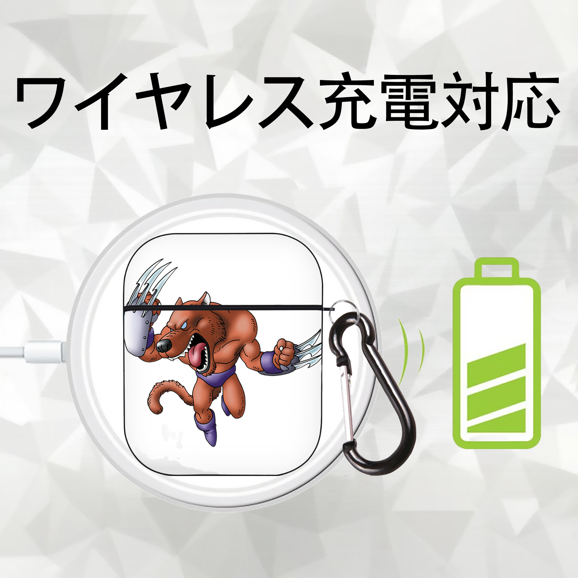 ドラゴンクエスト Doragon Kuesuto Dragon Quest AirPods 第2世代保護ケース ハードシェル ブラック 耐衝撃・防指紋・カラビナ付き