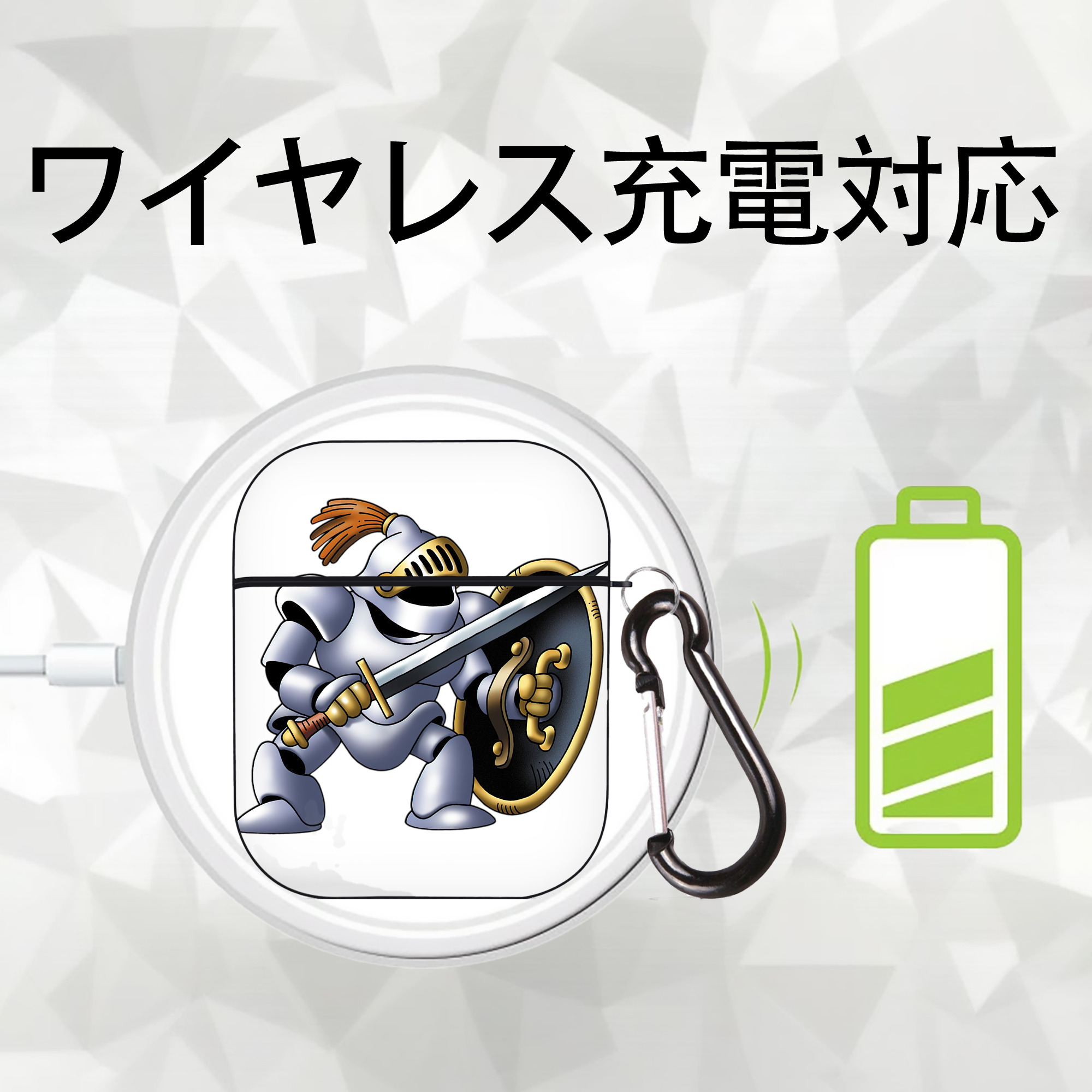 ドラゴンクエスト Doragon Kuesuto Dragon Quest AirPods 第2世代保護ケース ハードシェル ブラック 耐衝撃・防指紋・カラビナ付き