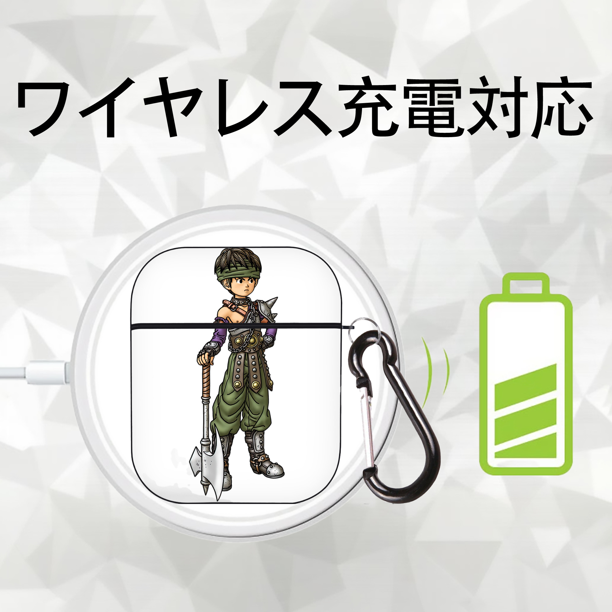ドラゴンクエスト Doragon Kuesuto Dragon Quest AirPods 第2世代保護ケース ハードシェル ブラック 耐衝撃・防指紋・カラビナ付き