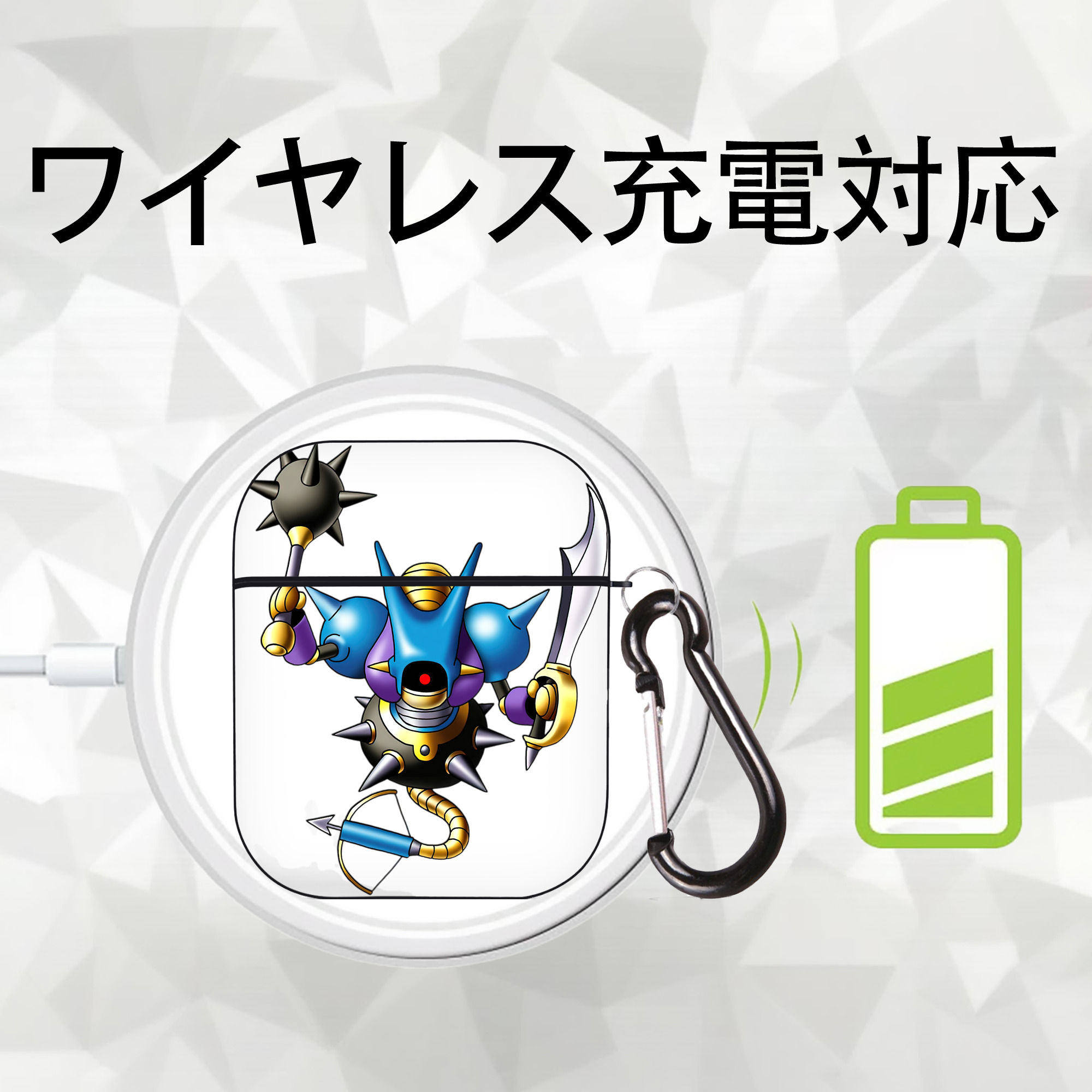 ドラゴンクエスト Doragon Kuesuto Dragon Quest AirPods 第2世代保護ケース ハードシェル ブラック 耐衝撃・防指紋・カラビナ付き