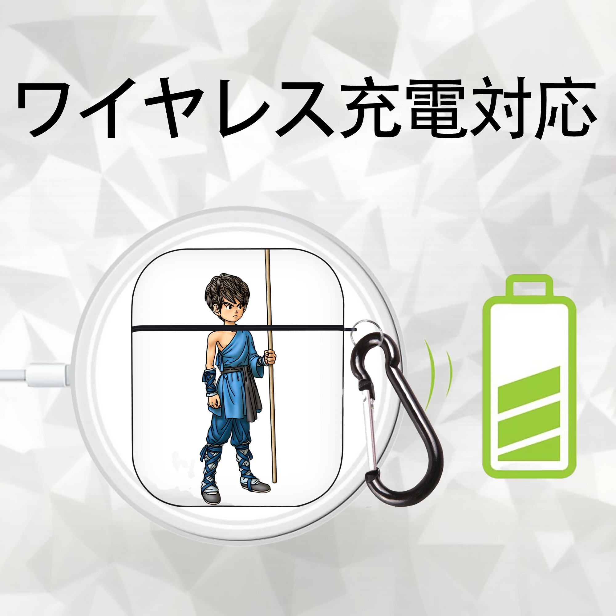 ドラゴンクエスト Doragon Kuesuto Dragon Quest AirPods 第2世代保護ケース ハードシェル ブラック 耐衝撃・防指紋・カラビナ付き