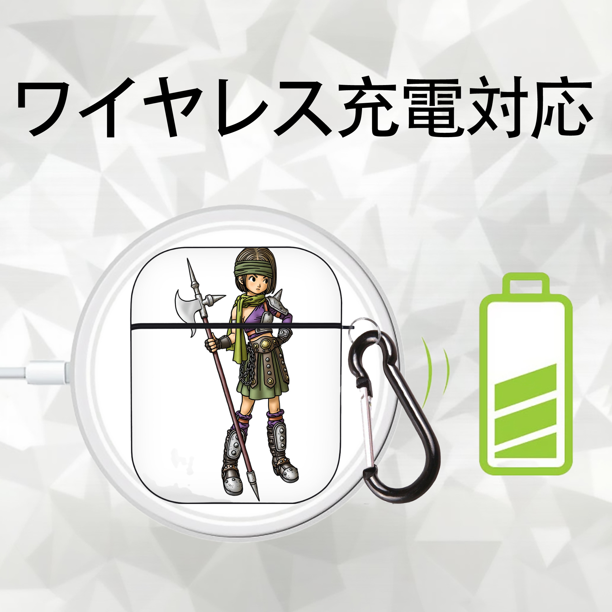 ドラゴンクエスト Doragon Kuesuto Dragon Quest AirPods 第2世代保護ケース ハードシェル ブラック 耐衝撃・防指紋・カラビナ付き