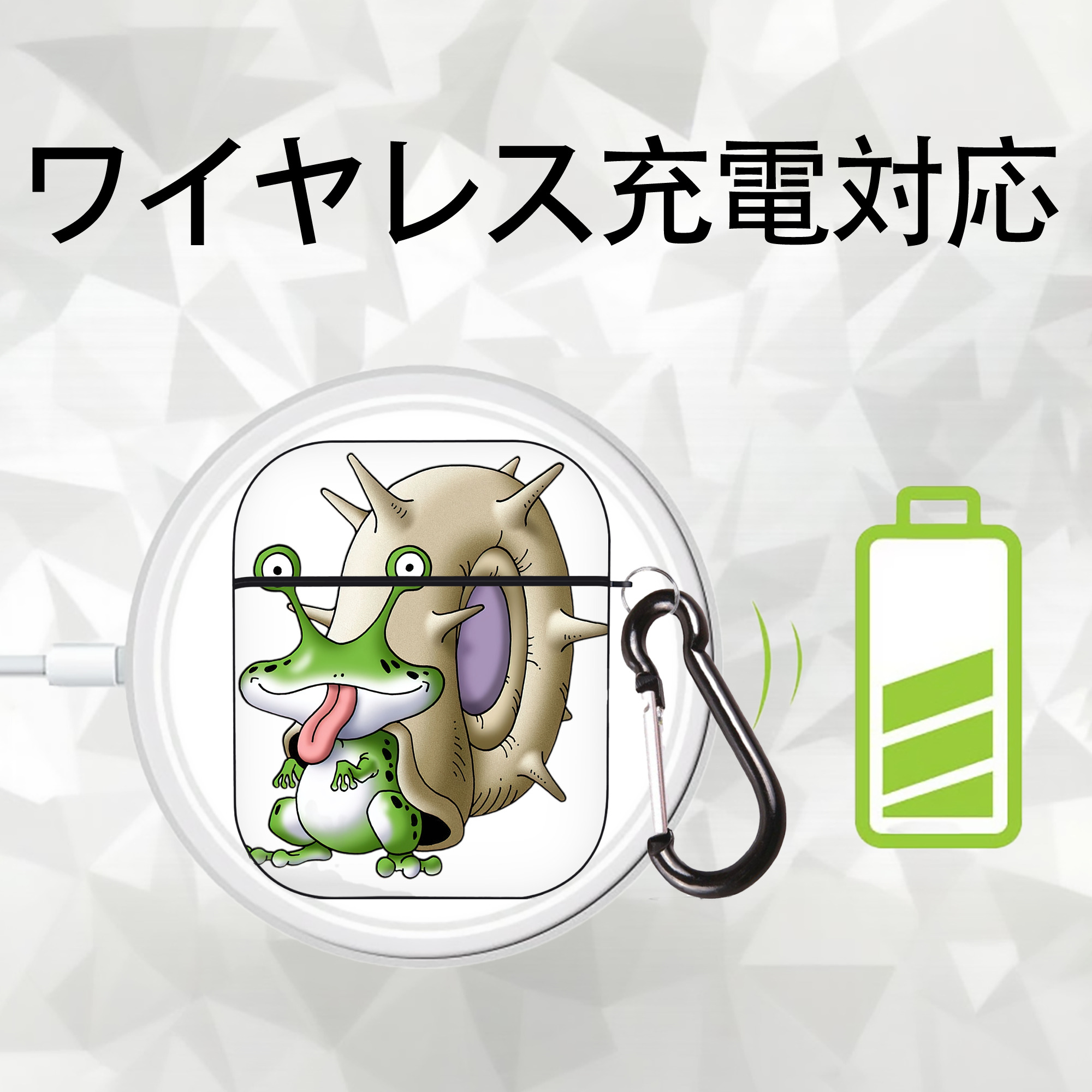 ドラゴンクエスト Doragon Kuesuto Dragon Quest AirPods 第2世代保護ケース ハードシェル ブラック 耐衝撃・防指紋・カラビナ付き