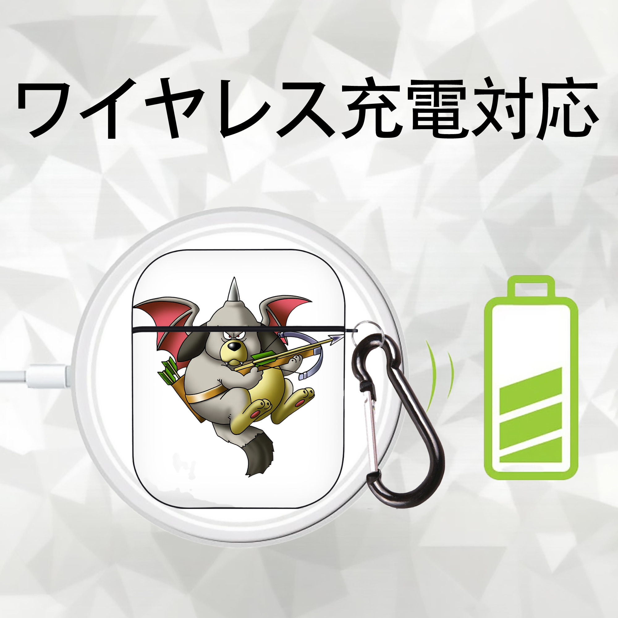 ドラゴンクエスト Doragon Kuesuto Dragon Quest AirPods 第2世代保護ケース ハードシェル ブラック 耐衝撃・防指紋・カラビナ付き