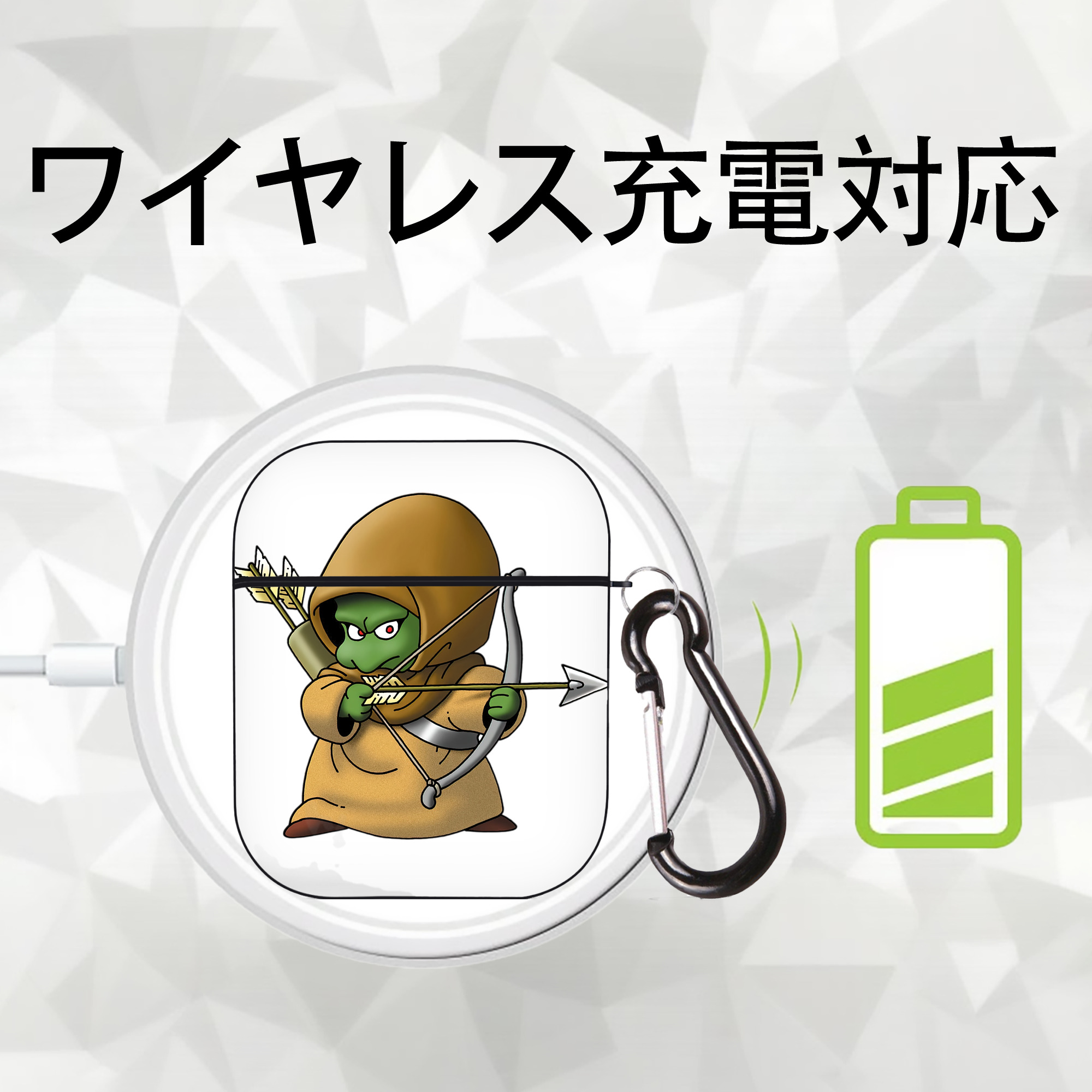 ドラゴンクエスト Doragon Kuesuto Dragon Quest AirPods 第2世代保護ケース ハードシェル ブラック 耐衝撃・防指紋・カラビナ付き